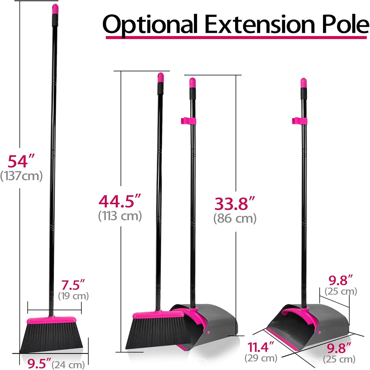 JEHONN Broom with Dustpan Combo Set, Long Handle Lightweight Indoor Broom Set, Upright Standing Dust Pan with Comb Teeth Store Sweep Set for Home Room Kitchen Office Lobby (Rose Red) image number 5