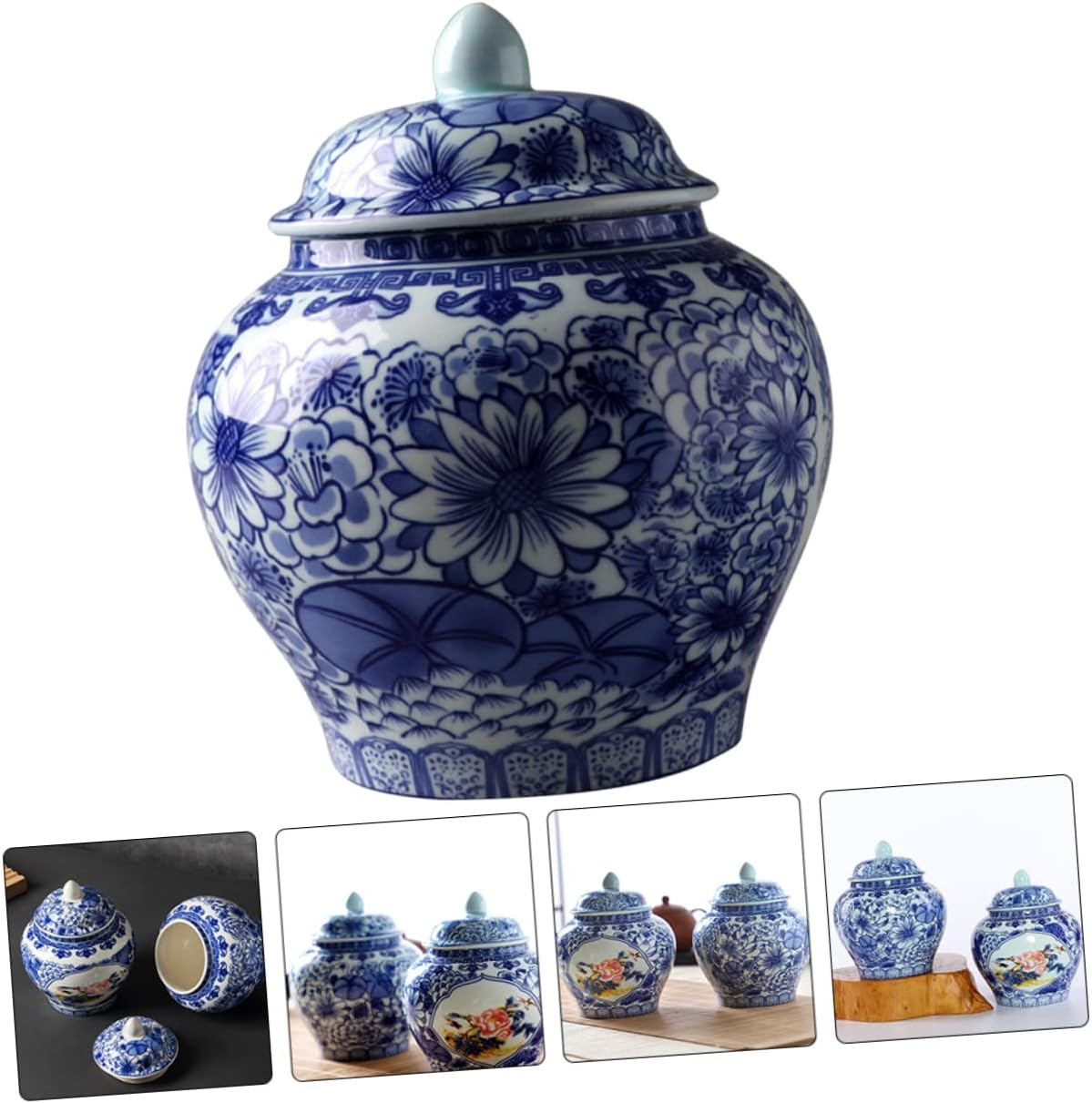 VINTORKY Blue and White Porcelain Tea Canister, Ceramic Storage Jar with Airtight Seal, Household Kitchen Canister for Loose Leaf Tea Storage, Delicate Home Accessory image number 6