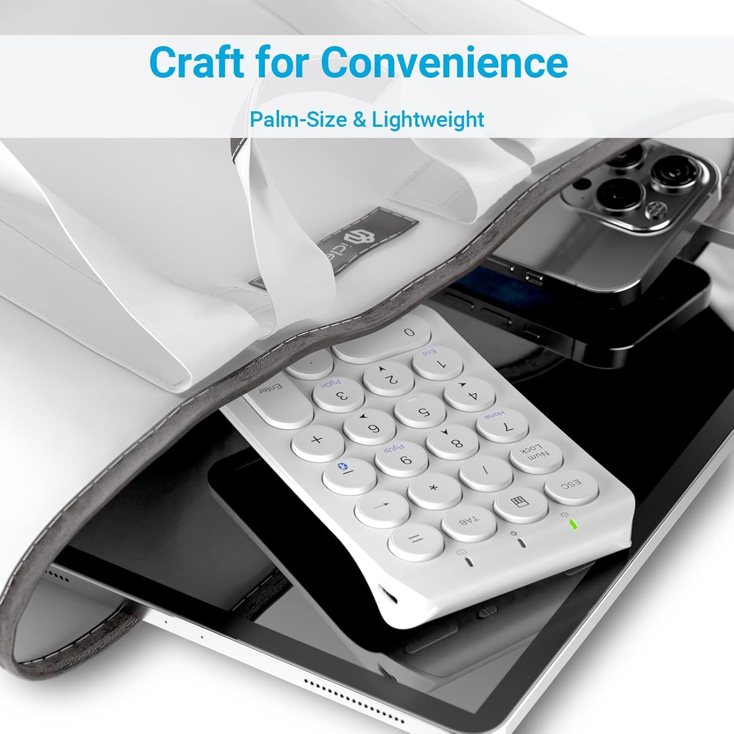 Iclever KP08 Wireless Numeric Keypad, 22 Keys Bluetooth Number Pad Portable Number Keyboard, USB-C Rechargeable, round Key, Financial Accounting, Compatible with Laptop PC Desktop, Mac, Surface,Tablet image number 5