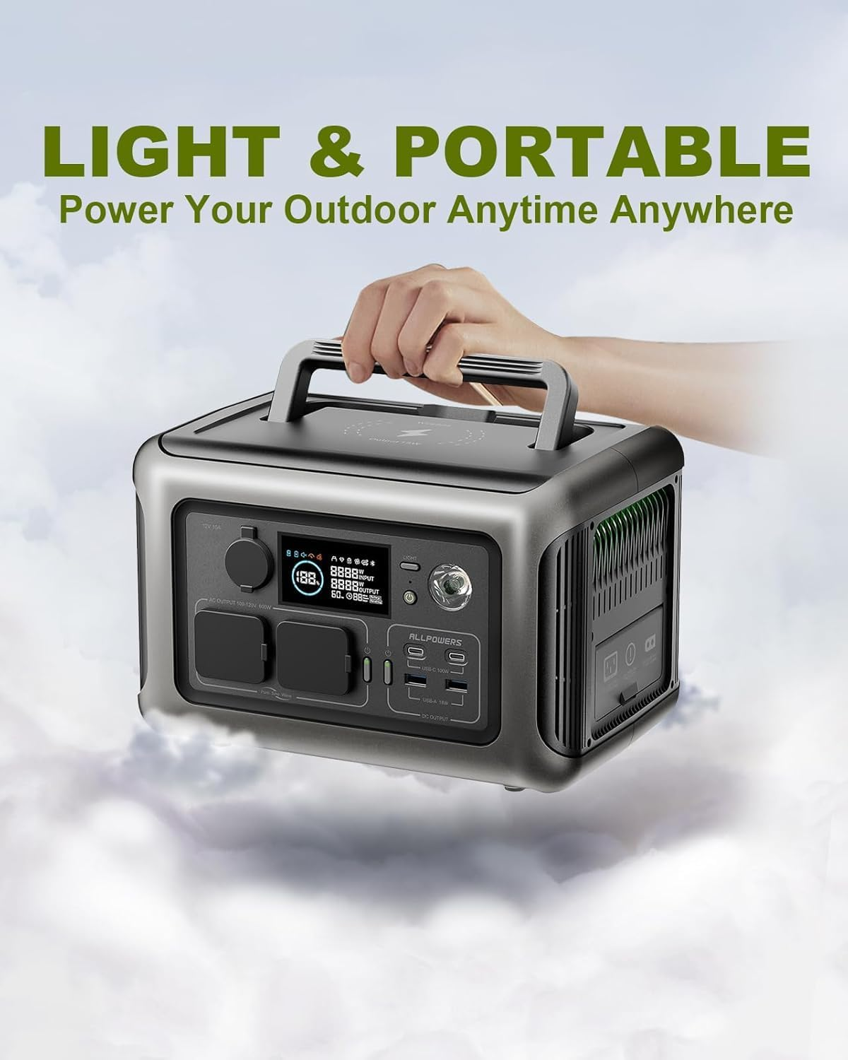 ALLPOWERS Portable Power Station R600, 299Wh Solar Generator W/ 2 * 600W AC Outlets(Peak 1200W), 1 Hour Fast Charging, Lifepo4 UPS Power Supply Backup for Emergency Camping RV Outdoors Home Use image number 3