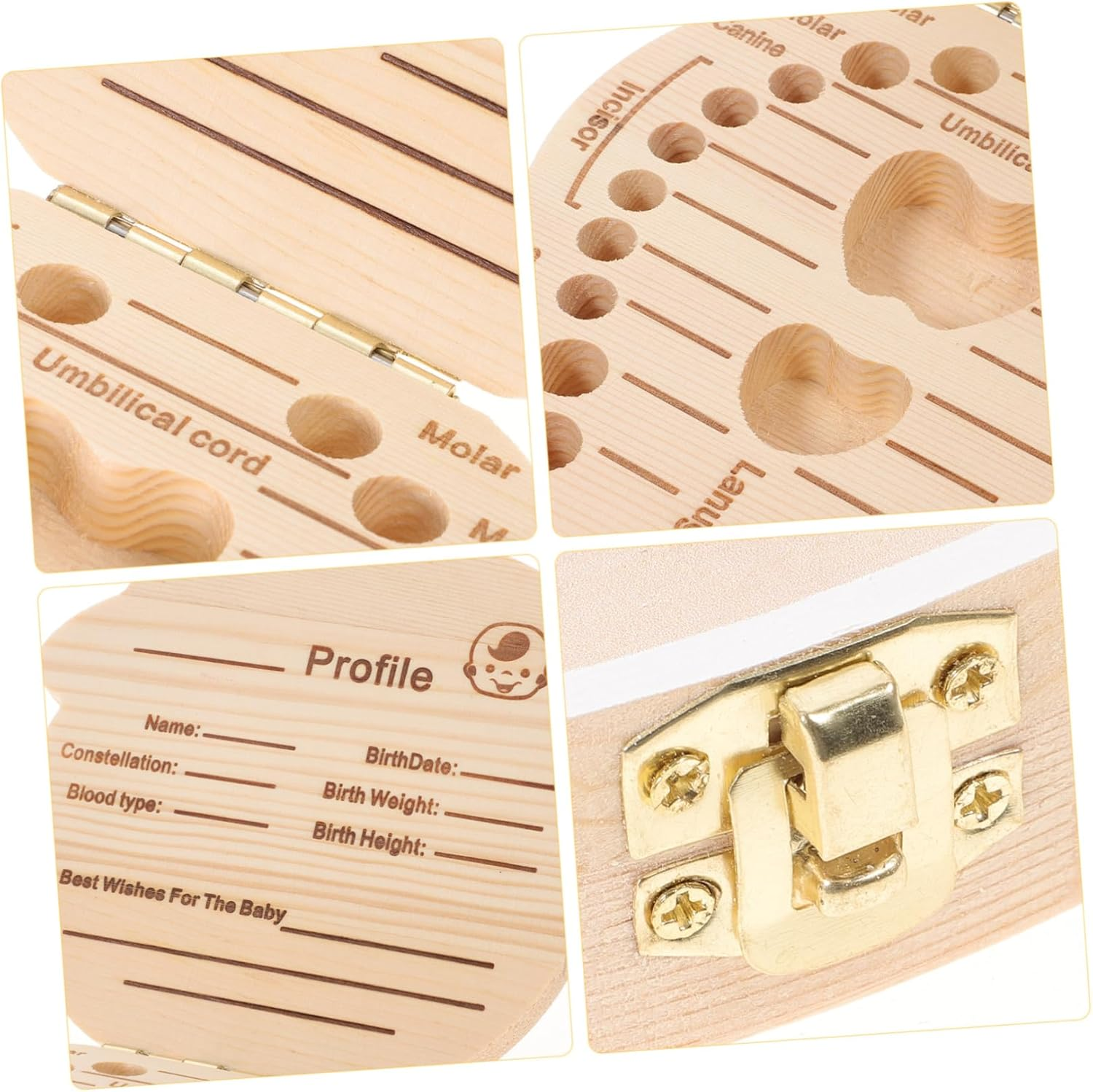 IMIKEYA Baby Tooth Box Wooden Keepsake Cartoon First Tooth Holder for Boys and Girls Newborn Memory Case image number 4