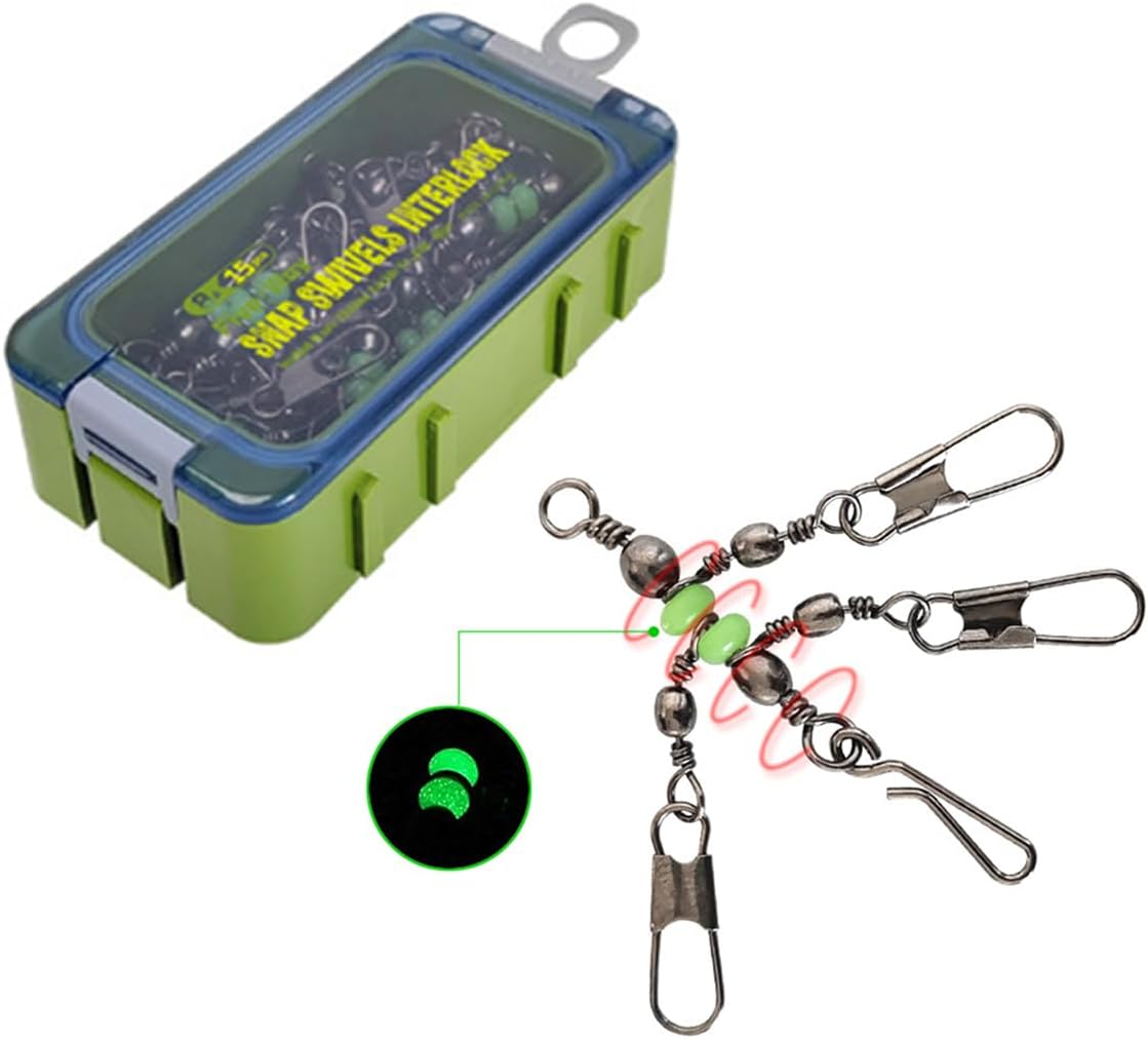 AIMALL 15PCS Wooden Shrimp Rig Swivel - Luminous Bead Turnaround Pin, 360&deg; Rotation, Moisture Resistant, PP Material Fishing Accessories image number 5