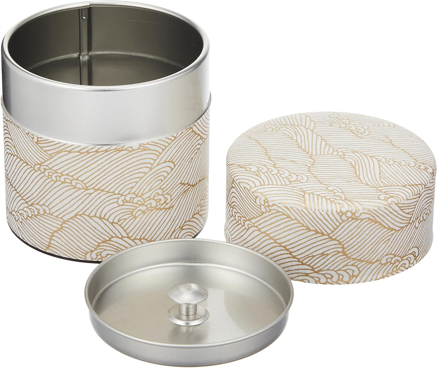 Pokkan a Japanese Tea Tin Canister, Air Tight, Double Lid, 100G Tea Capacity (Wave - Japanese Traditional Wave Pattern, S - 100G) image number 1