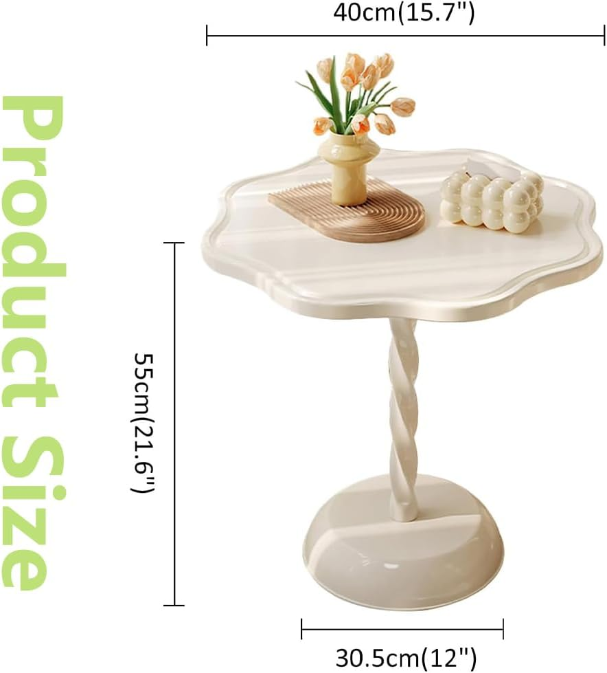 Upgraded Spiral Column Small round Table, Creative Small Tea Stage, Warm White Flower Side Desk, Durable and Stylish Bedside Station, for Living Room/Bedroom image number 4