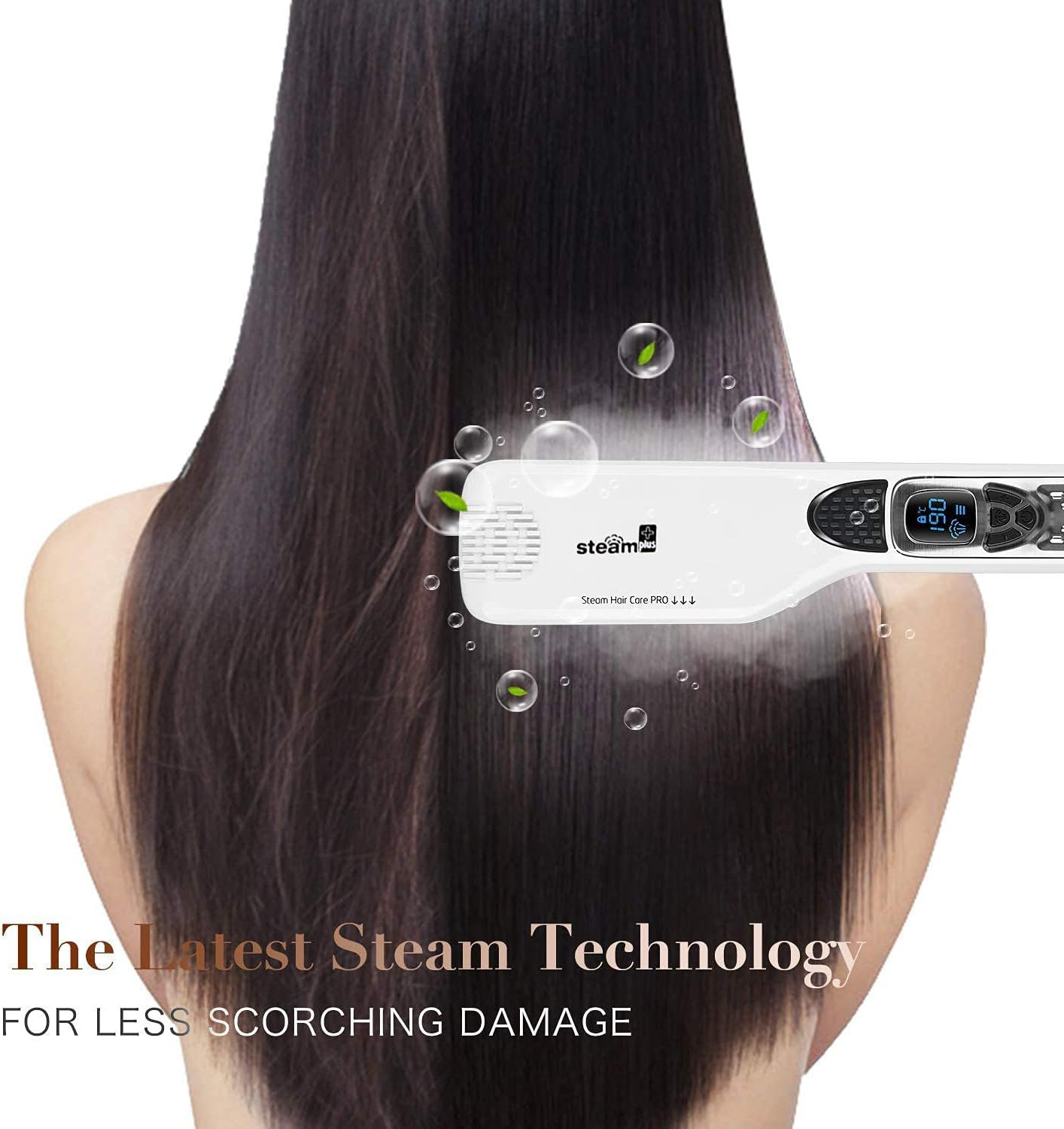 Hair Straightener with Steam,Salon Professional Nano Titanium Ceramic Steam Flat Iron with Removable Comb+Digital LCD+5 Level Adjustable Temperature+Auto Temperature Lock (White)