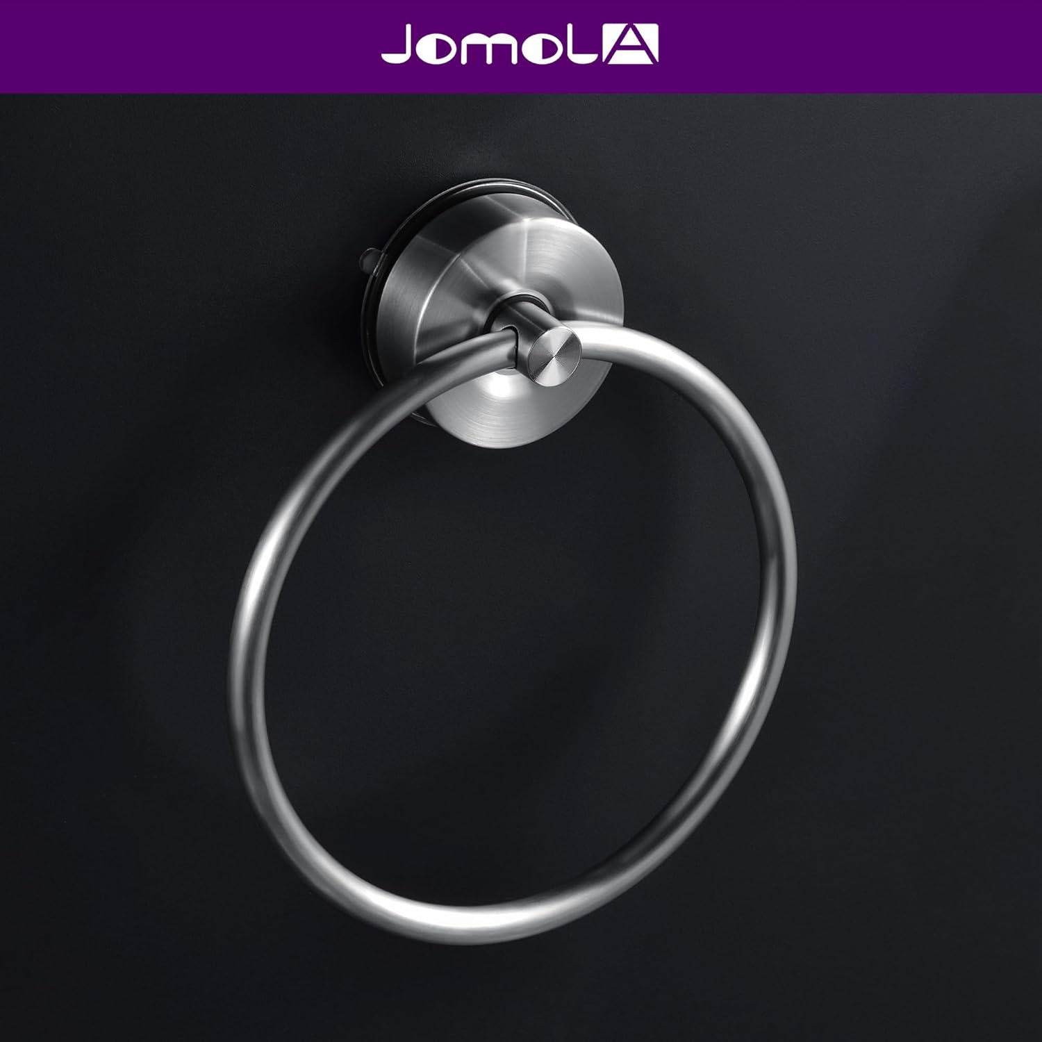 JOMOLA Stainless Steel Suction Towel Ring Holder, No-Drill Bathroom & Shower Accessory, Rustproof Adjustable Towel Rack for Spa, Hotel & Home Use, Brushed Finish, Damage-Free Strong Hold image number 4