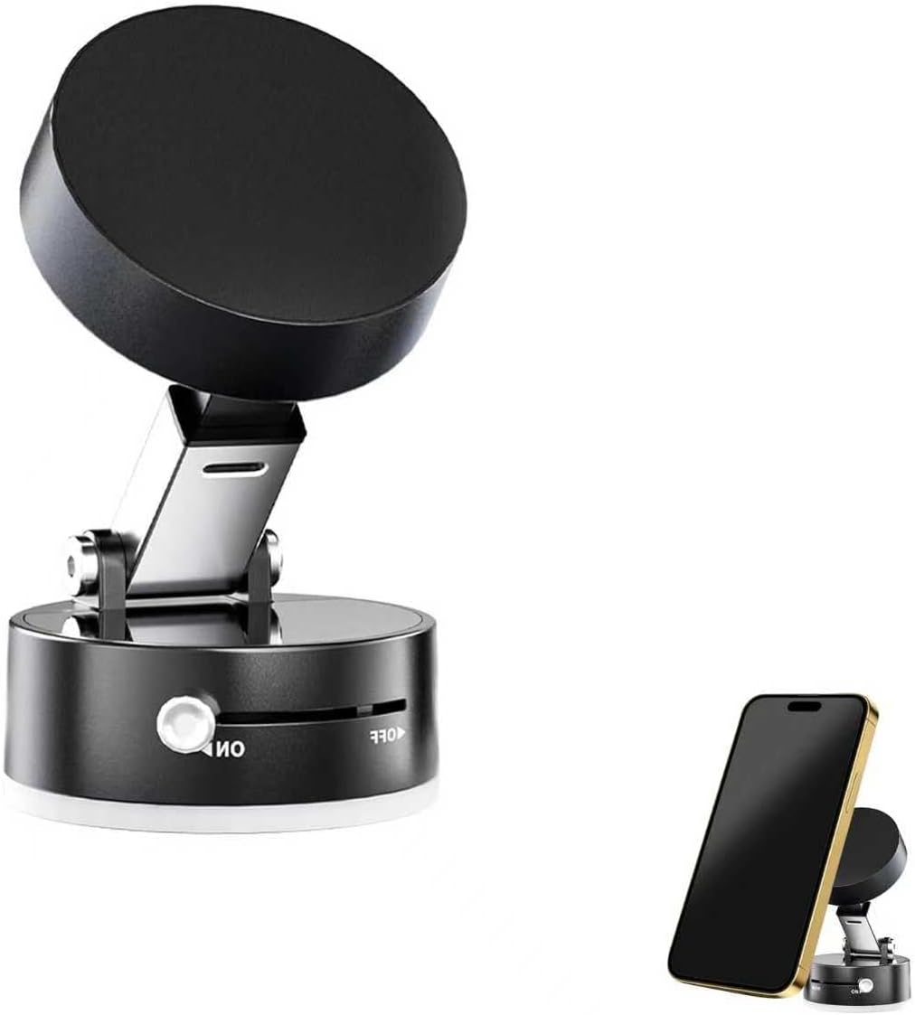 Vacuum Magnetic Phone Holder 360 Adjustable Strong Suction 89LBS for Car Gym Mirror Kitchen Desktop Smooth Surface Mount 1 Pack Black image number 5