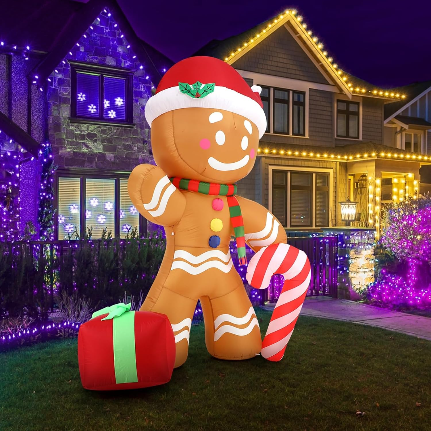 Tinseltown 2.4M Christmas Inflatable Gingerbread Man LED Lights Outdoor Indoor Decoration image number 4