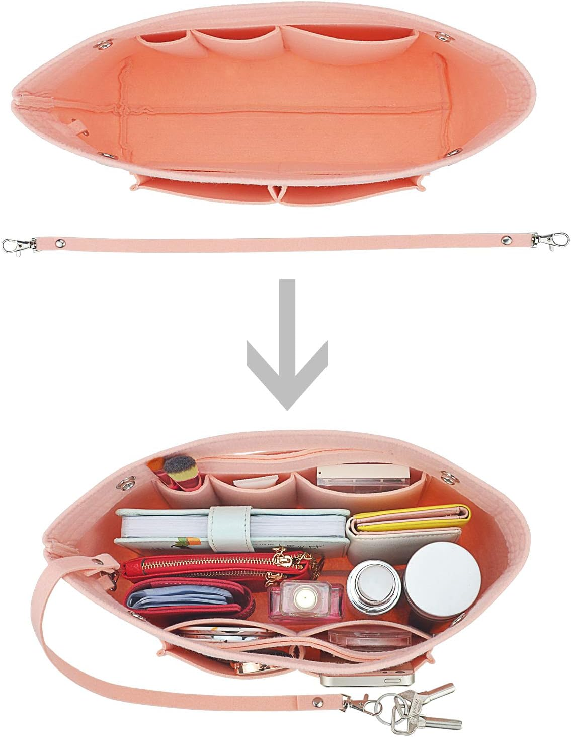 YIICOOLY Felt Tote Handbag Purse Organizer Insert Divider Shaper Bag in Bag, Light Pink, Large image number 1