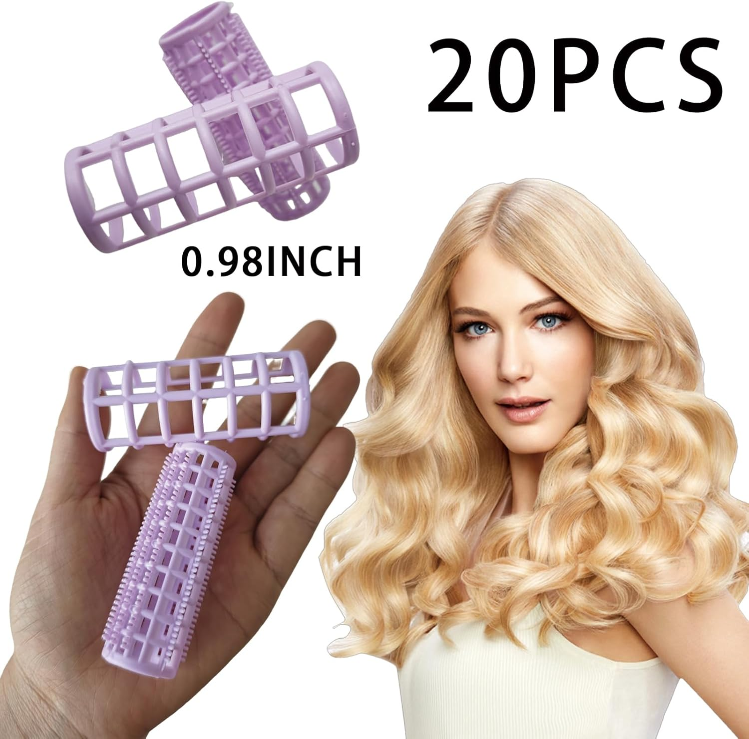 ULIFEBETTER 20 Pack Snap Hair Roller Plastic Hair Rollers Set, 0.98Inch/2.5Cm Heatless Rollers, Snap on Rollers for Fine Thin Hair, Self Grip Roller for DIY Hair Styling and Salon Use(Purple) image number 2