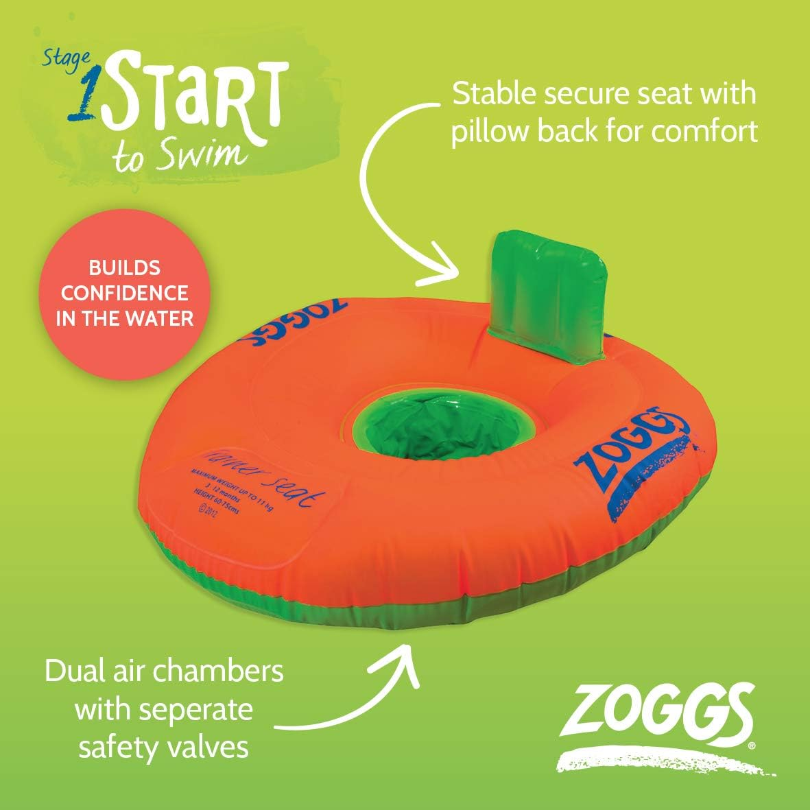 Zoggs Baby Zoggy Inflatable Trainer, Swim Seat image number 3