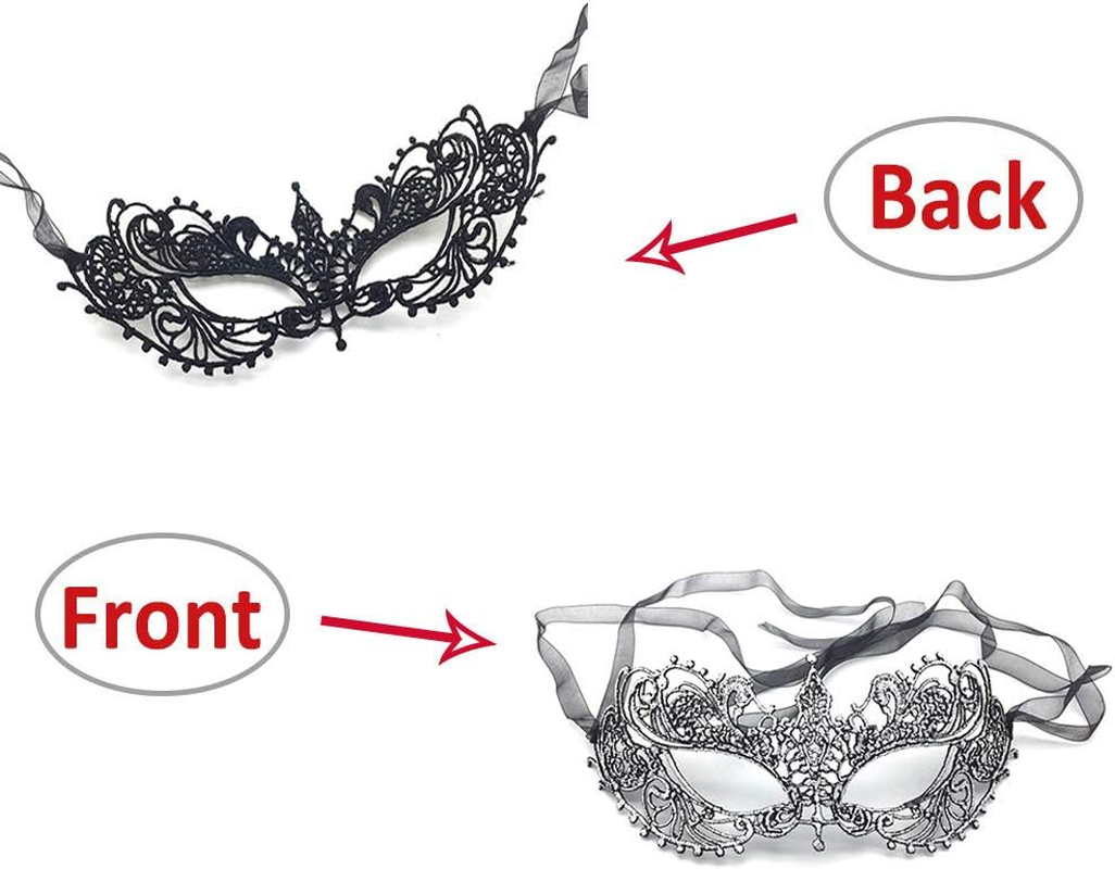 Imapo Masquerade Masks for Women, Girl'S Sexy Lace Venetian Style Eye Mask for Opera Halloween Dancing Evening Party Costume Ball - Vintage Silver image number 4