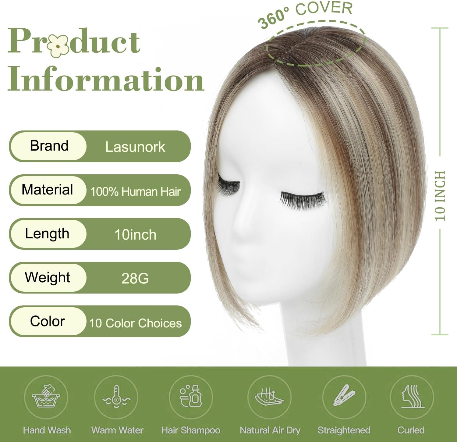 Hair Toppers for Women Real Human Hair 10 Inch Hair Toppers for Women Upgrade Swiss Base Hairpieces for Hairloss (Ombre Light Brown with Blond Highlight) image number 4