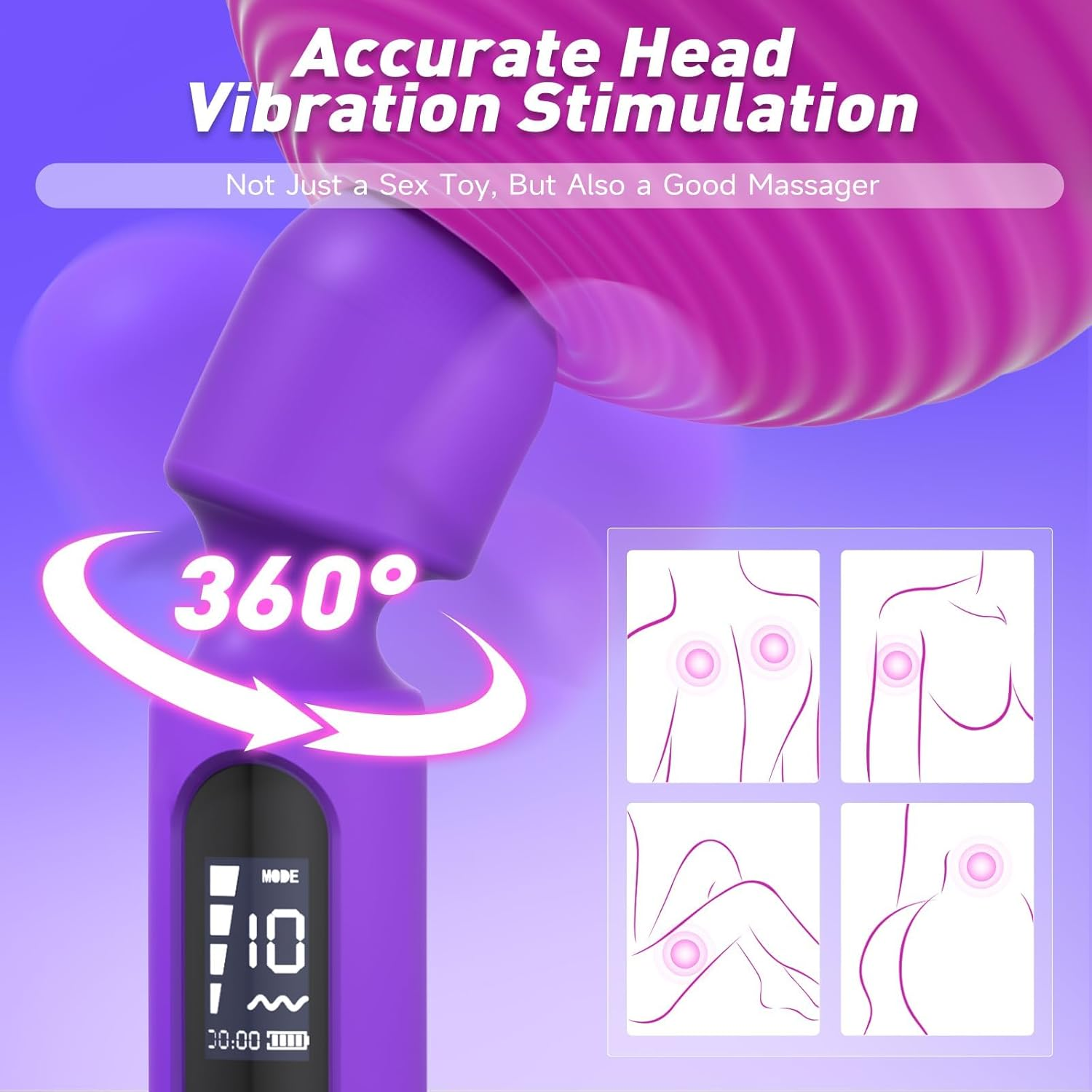Funflick Wand Vibrator Sex Toys for Women, Multifunctional Couple Adult Toys with 3 Attachments for Clit, G Spot, Glans, Nipple, Clitoral Stimulator Vibrating Dildo with LCD Display, 10 Patterns 4 Speeds for Sexual Pleasure, Silent Magic Vibrators Flexible Massager with 40 Vibrating Modes Sexual Wellness Products image number 2