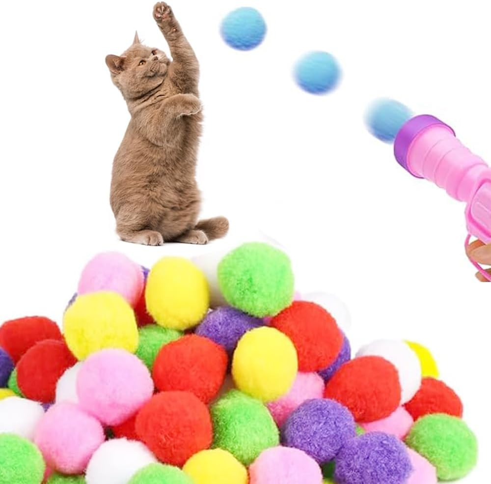 Cat Toy Gun Launcher 2Pcs with 100 Balls for Interactive Play, Cat Toys Plush Ball Interactive for Indoor Cats image number 6