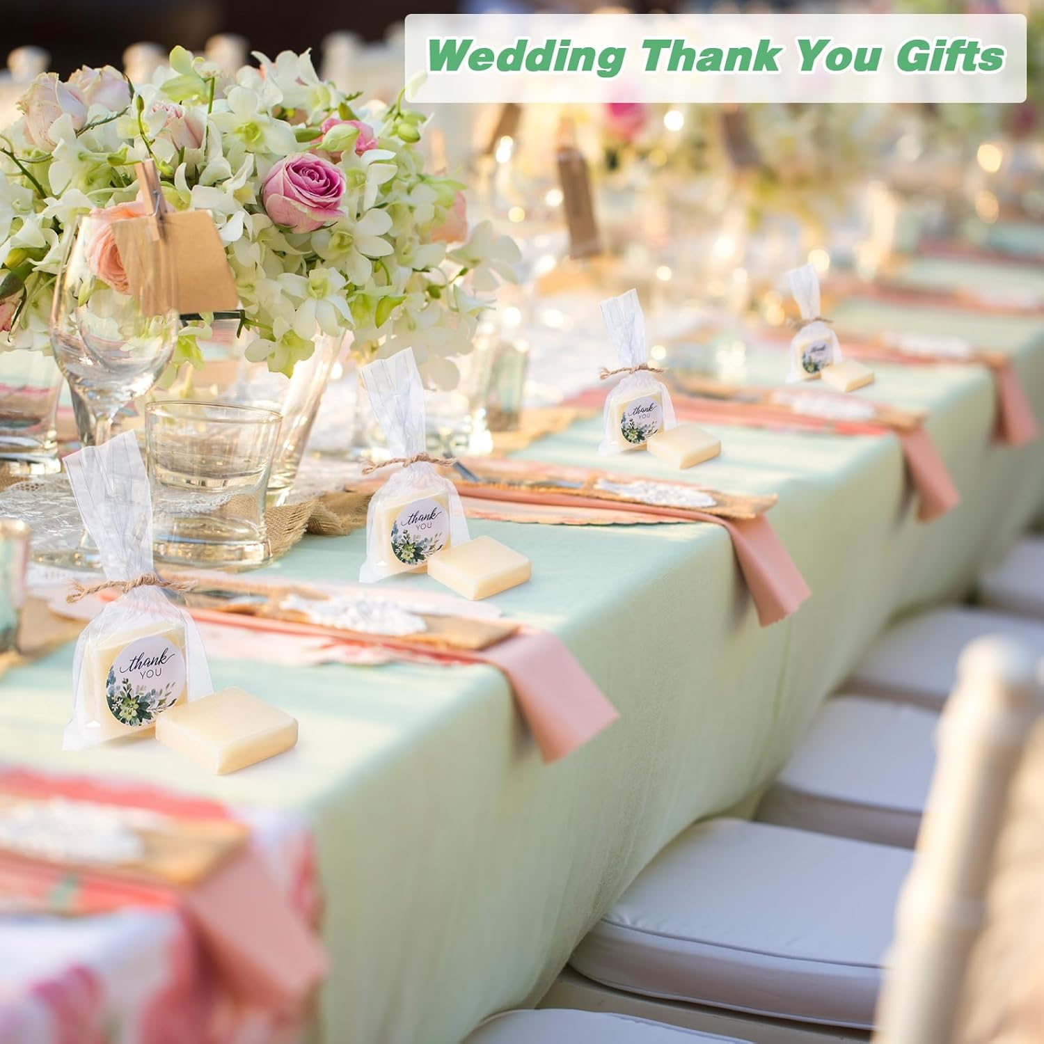 Leelosp 60 Set Square Mini Soaps for Guests Small Scented Bars White Hand Soaps with Thank You Tag Cards for Baby Shower Bridal Shower Gifts Wedding Birthday Party image number 3