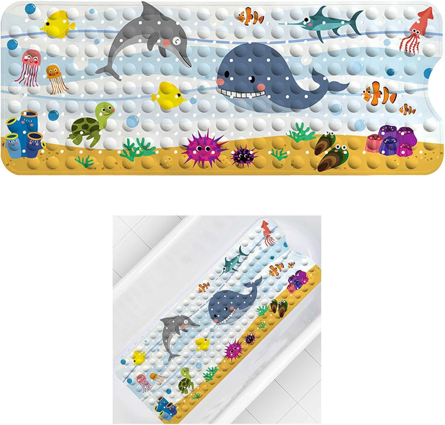 Nonslip Bath Tub Shower Mat with Suction Cups&ndash; Shark Design TPE Bathtub Mat for Kids & Elderly | Machine Washable, Anti-Slip Shower Mat (100X40Cm) image number 1