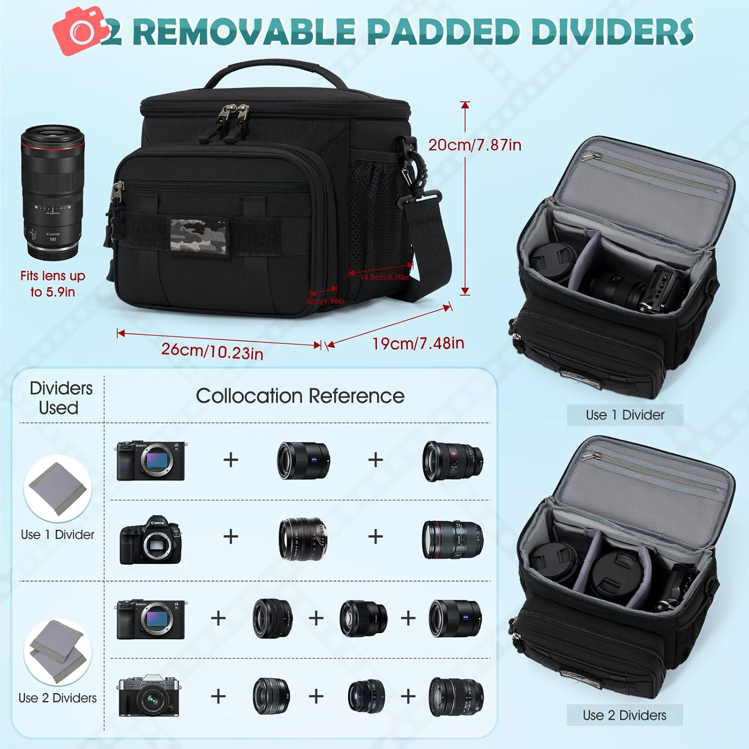 Camera Bag SLR/DSLR Camera Case Professional Shoulder Camera Bags for Canon Sony Nikon Mirrorless Cameras and Lenses Crossbody Camera Bag, Black, M, Professional image number 6