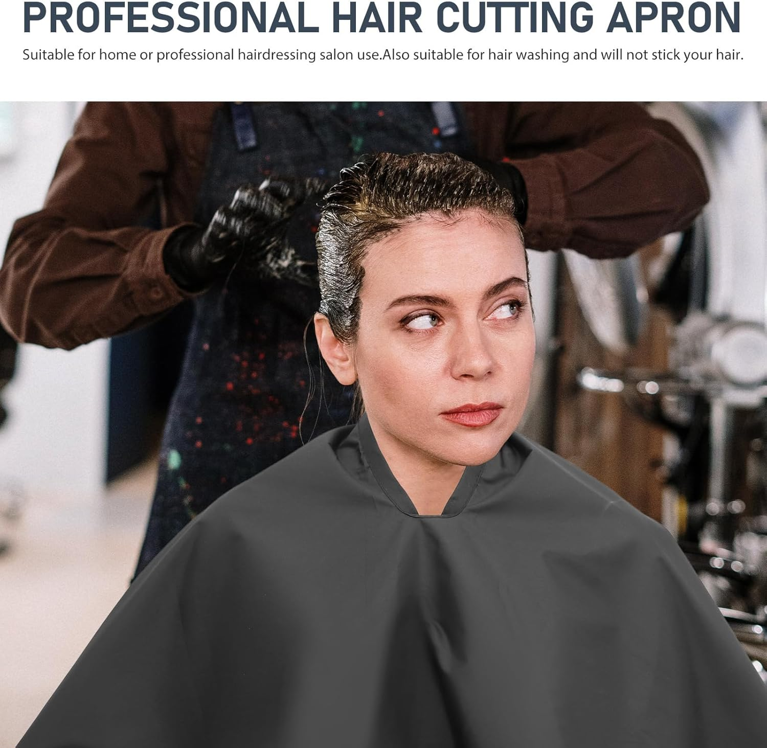 Healeved Waterproof Hair Shawl - Adjustable Black Hair Cutting Cape for Salon and Home Use Comfortable and Lightweight Hairdresser Smock image number 1