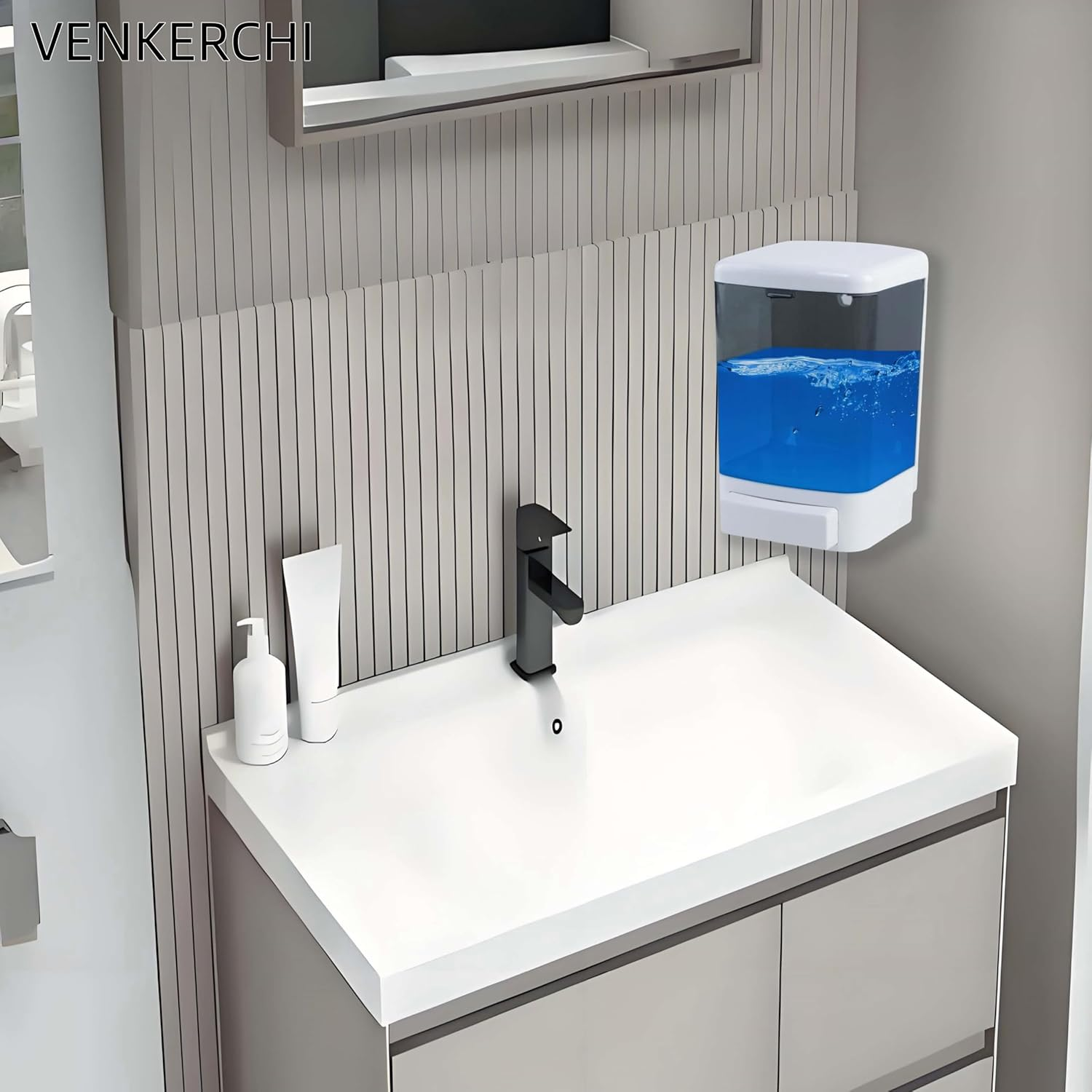 Manual Soap Dispenser Kitchen Bathroom Hand Wall Mounted Dispensers Commercial for Liquid Containers Shampoo Gel Chamber Plastic - 1000Ml(33.8 Oz)