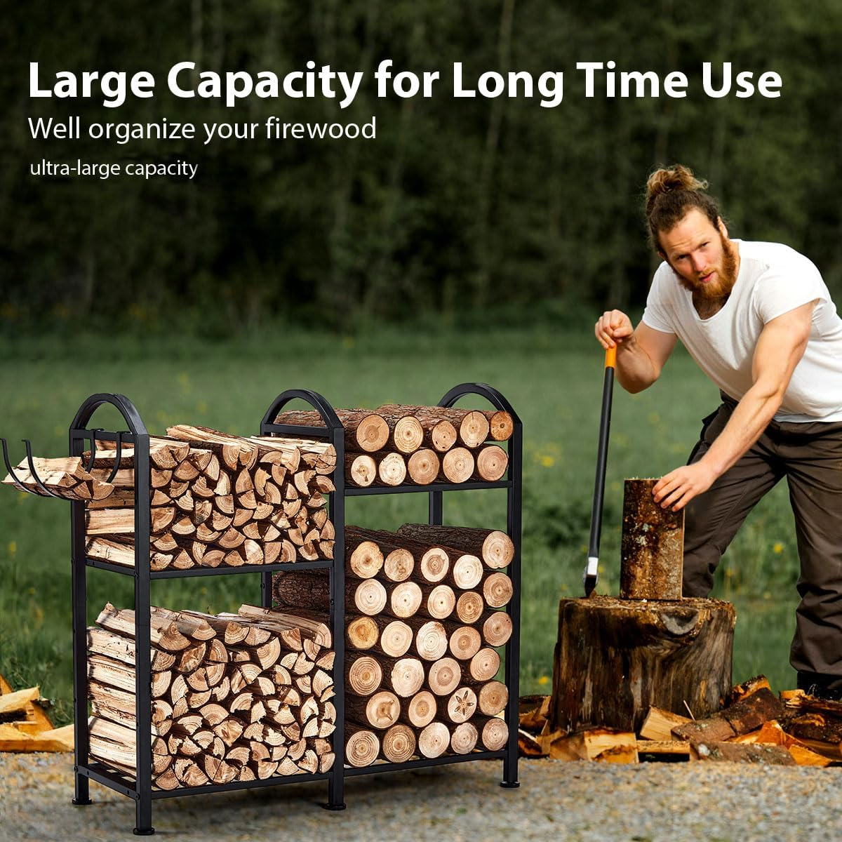 Firewood Rack Indoor with Hooks, 31Inch Firewood Rack, Log Holders for Firewood Outdoor, Fireplace Wood Holder Indoor, Adjustable Small Fire Wood Storage image number 1