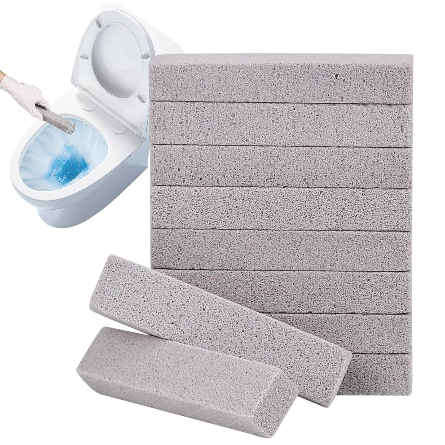 Toilet Pumice Stone - Pumice Stick | 10 Pieces Abrasive Blocks Heavy-Duty | Non-Scratch for Shower Tile Bathtub Seam Grout Oven Glass image number 5