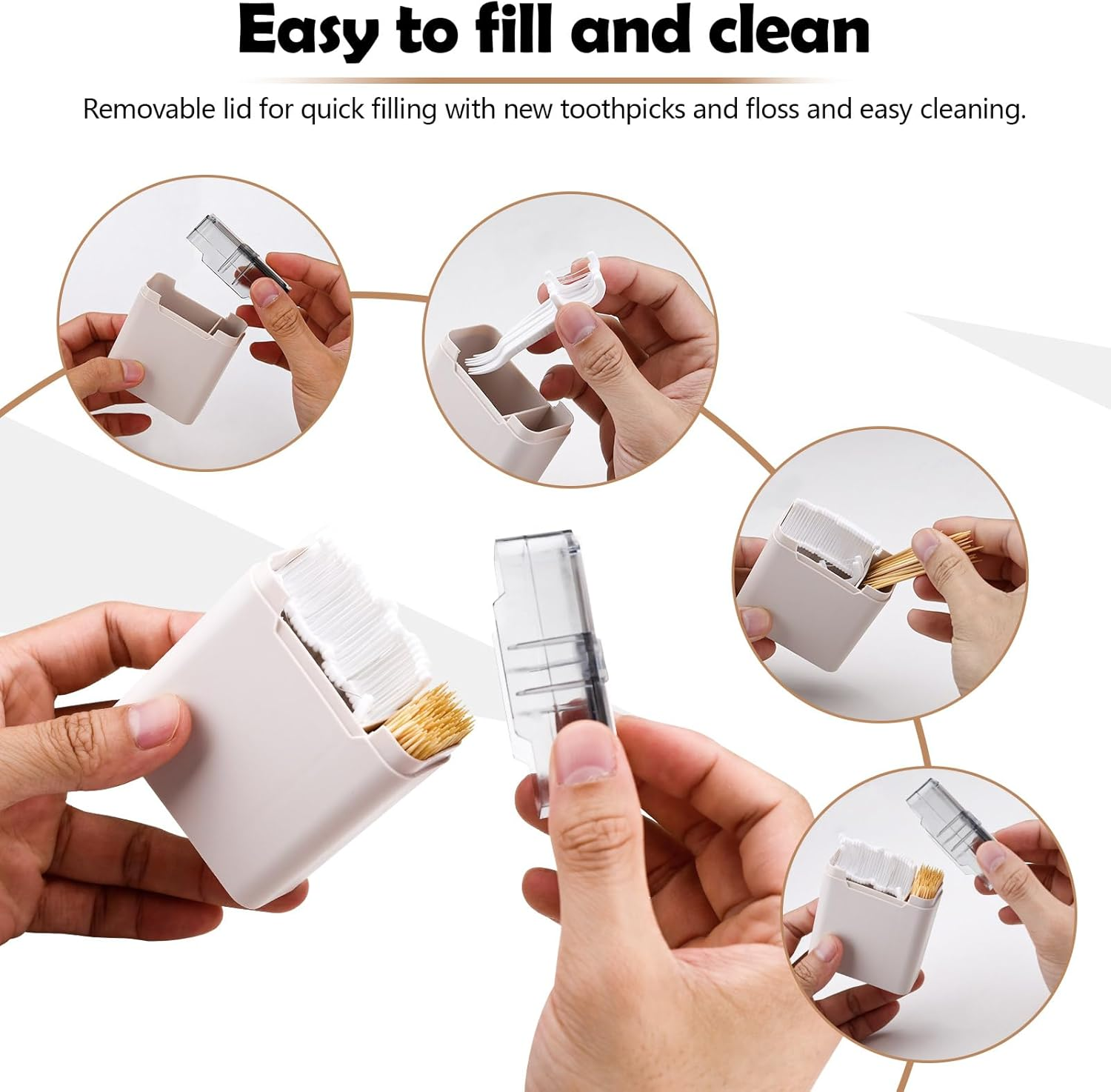 2 in 1 Toothpick & Floss Pick Holder Dispenser, 3Pcs Toothpick Holder with 360 Toothpicks & 90 Floss Sticks, Floss Pick Dispenser Toothpick Case for Home Travel