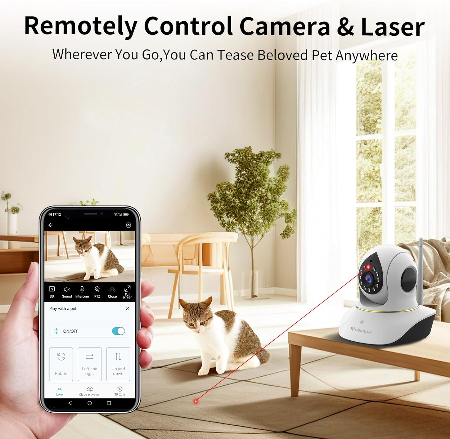 VSTARCAM Pet Camera with Laser, 3MP 2.4Ghz Wifi Interactive Dog & Cat Laser Toy with Night Vision, Motion Detection Alerts, APP Remote Control Indoor Security Camera for Pet Monitoring image number 6