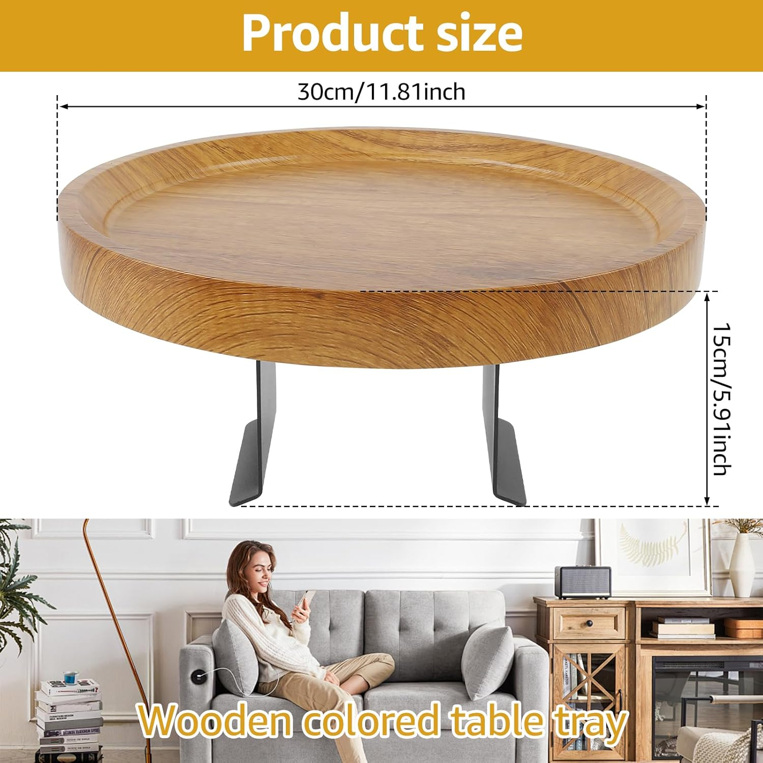 Rdjeokf Couch Arm Tray, Wooden Sofa Armrest Tray, for Wide Couches Arm, Adjustable Holder Width Cleanable Sofa Armrest Tray for Home, Armrest Table for Eating/Drinks/Snacks/Remote (Burlywood) - Burlywood image number 2