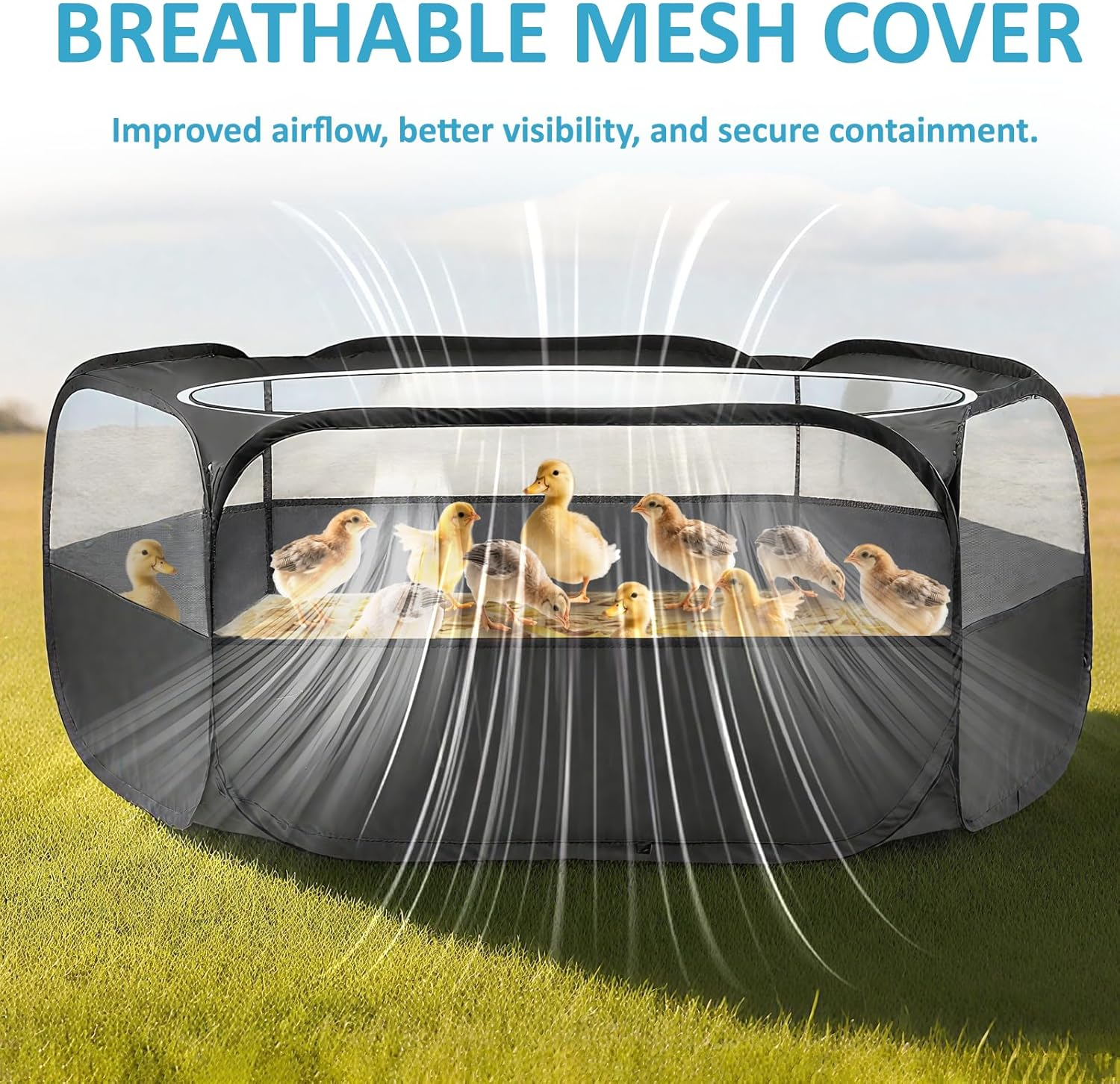 Roobuck Small Animal Playpen &ndash; Waterproof Chicken Brooder Box with Zippered Cover &ndash; Foldable Indoor Outdoor Small Pet Cage Tent for Rabbits, Guinea Pigs, Hamsters, Chick, Kitten, Puppy image number 3