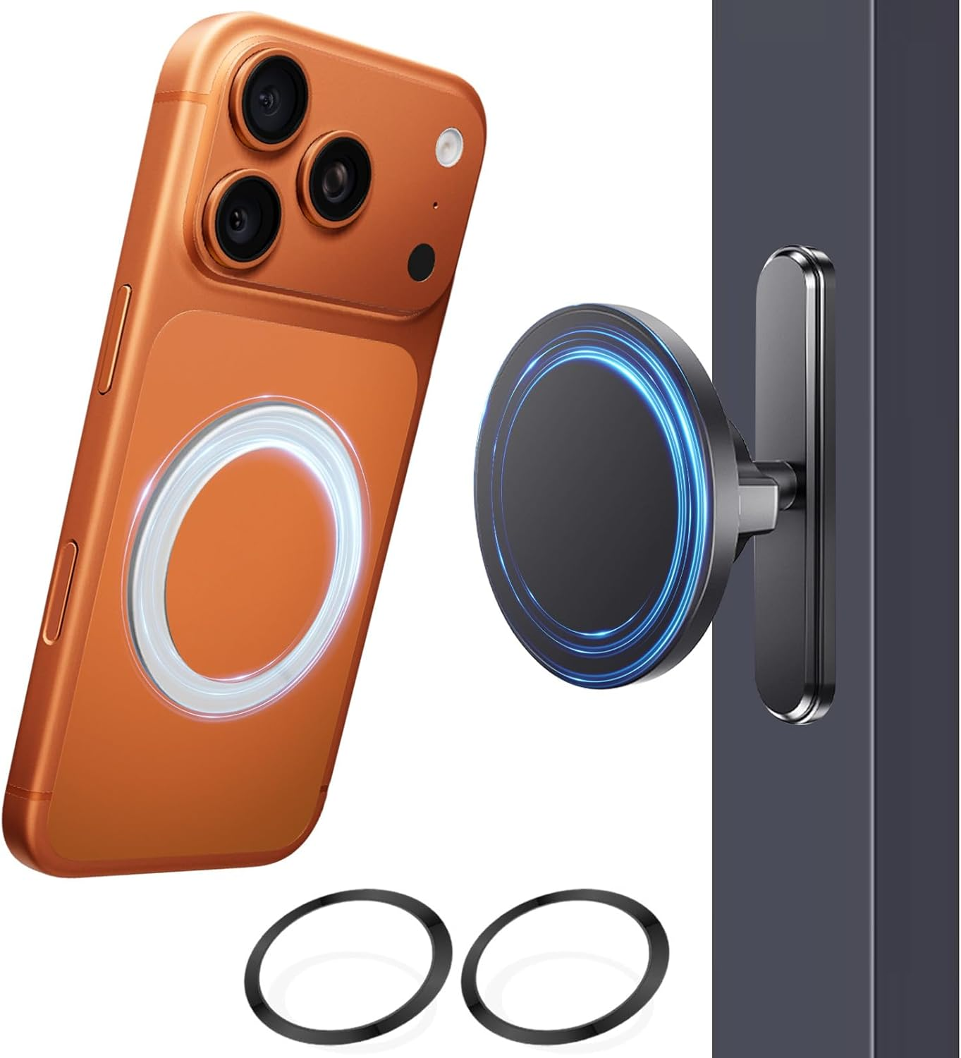 T Tersely Phone Holder for Gym&Golf Cart with Dual-Sided N52 Super Magnets for Magsafe, 360&deg; Strong Magnetic Phone Mount for Iphone 17/16/15/14/13/12/11 Series & Android with 2 Metal Ring Contain