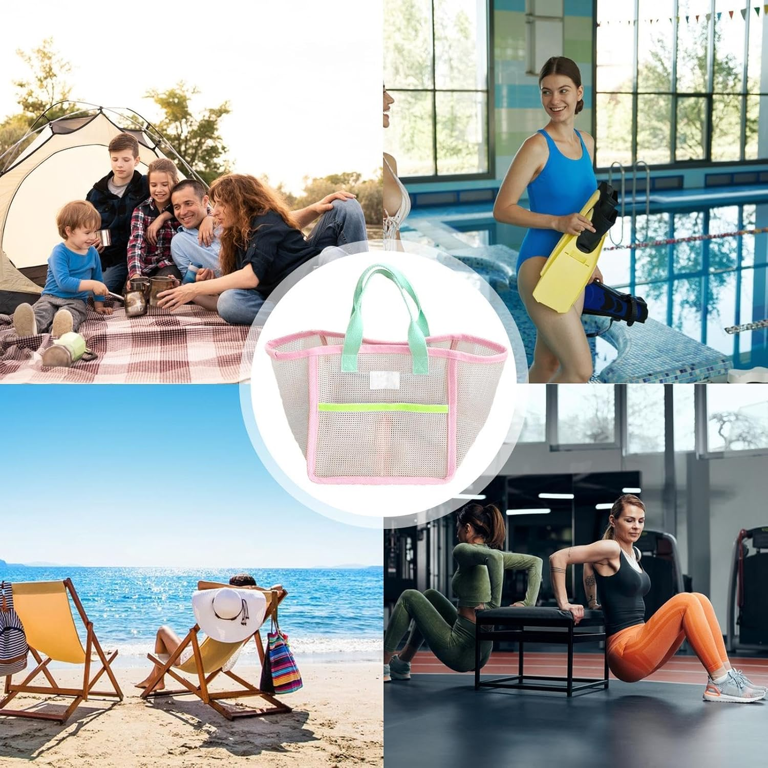 Mesh Beach Bag | Sandproof Beach Bag | Beach Toy Bag, Vacation Travel Bag, Kids Beach Bag, Mesh Tote Bag, Beach Gear Bag, Beachessentials Bag, Beach Storage Bag, Vacation Beach Bags, Pink, Refer To image number 4