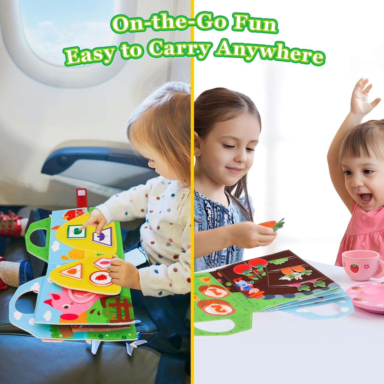 ZCOINS Farm Animal Busy Book Toys for Toddlers Travel Airplane, Montessori Quiet Busy Board Activity Book Toys for Toddler Baby Birthday Gifts, Educational Sensory Learning Felt Busy Board for Travel image number 3