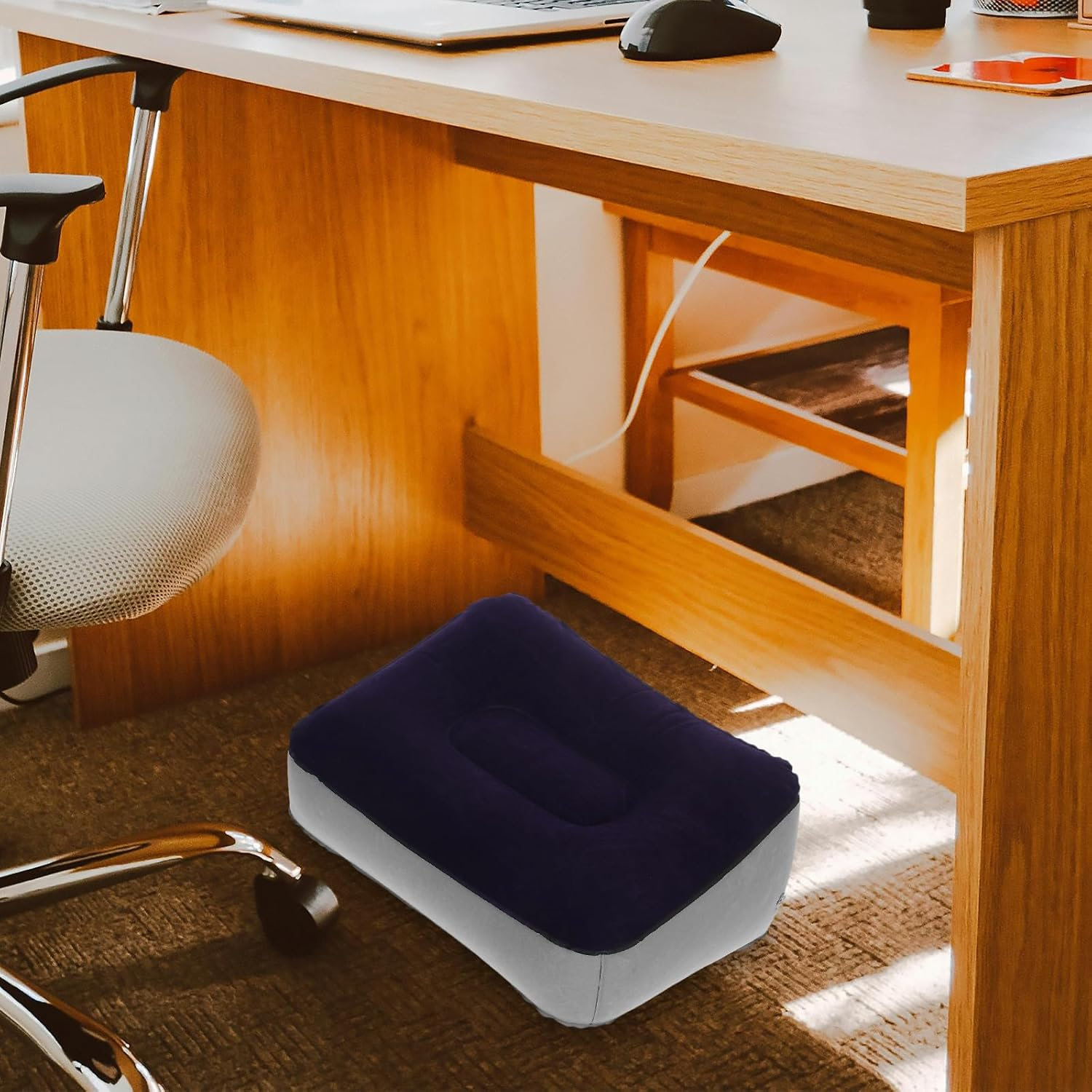 2Pcs Inflatable Travel Foot Rest Cushion Portable Pvc Flocking Footstool for Airplane, Car, Train, Office, and Home Relaxation image number 5