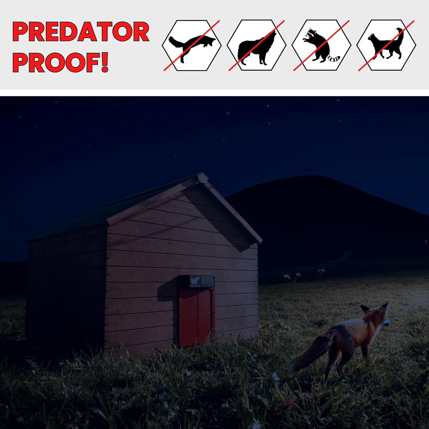 Run-Chicken Door (Red) Solar Chicken Coop Door, Battery Powered Automatic Chicken Coop Door, Programmable Electric Chicken Door with Timer, Light Sensor, Solar Powered, Model Eternal image number 2