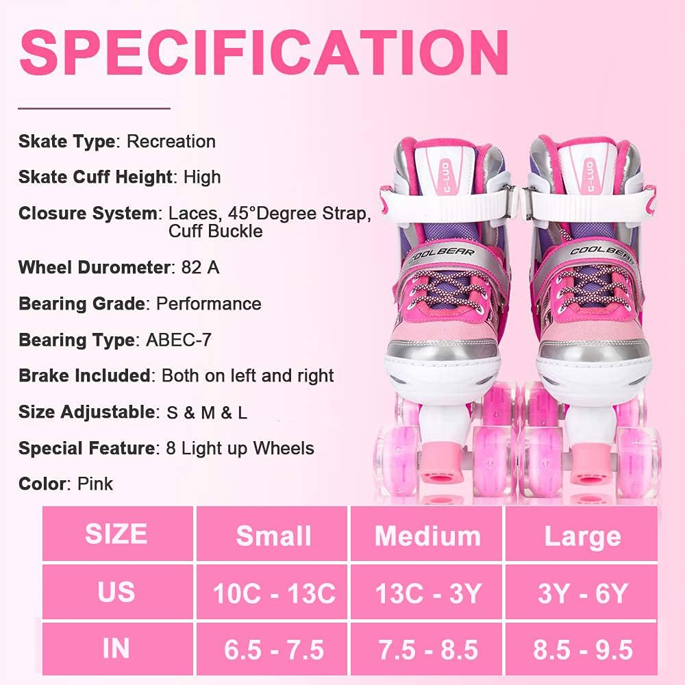 Otw-Cool Adjustable Roller Skates for Girls and Women, All 8 Wheels of Girl'S Skates Shine, Safe and Fun Illuminating for Kids
