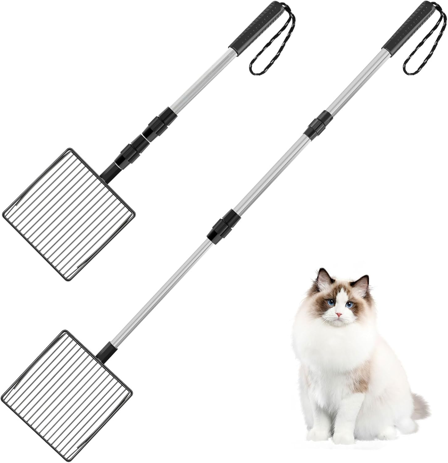 2Pcs Extendable Cat Litter Scoop, Metal Litter Scooper with Deep Shovel, Cat Litter Scooper Nonstick Cat Litter Sifter with Plating Layer for Cats Chickens image number 2
