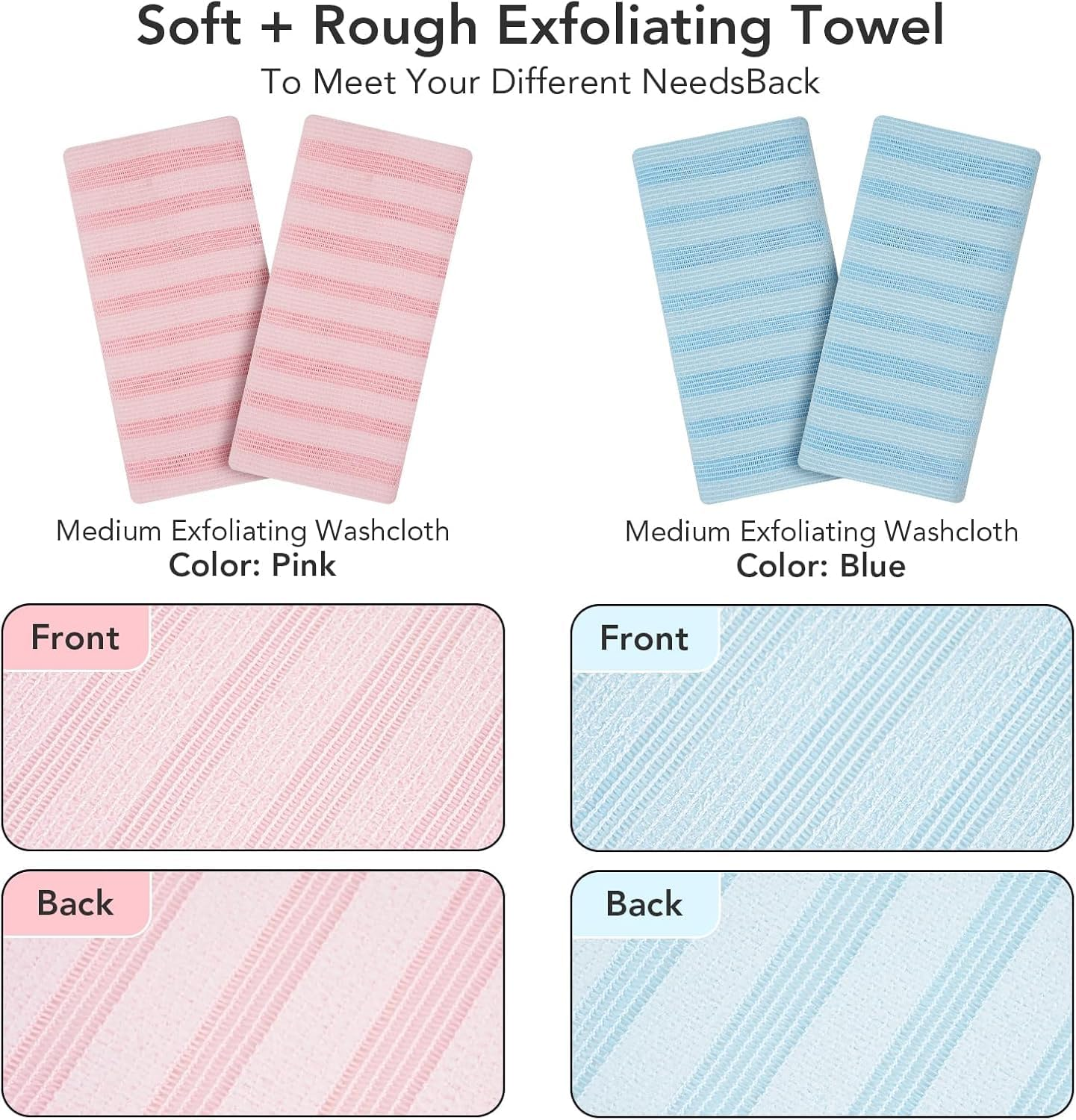 2Pack Sima Exfoliating Towel,Long Back Towel Exfoliating Bath Towel,Japanese Exfoliating Towel,Body Wash Towel Strong Shower Bath Japanese Back Scrubber Great Lathers Exfoliating Cleansing (Blue+Pink) image number 4