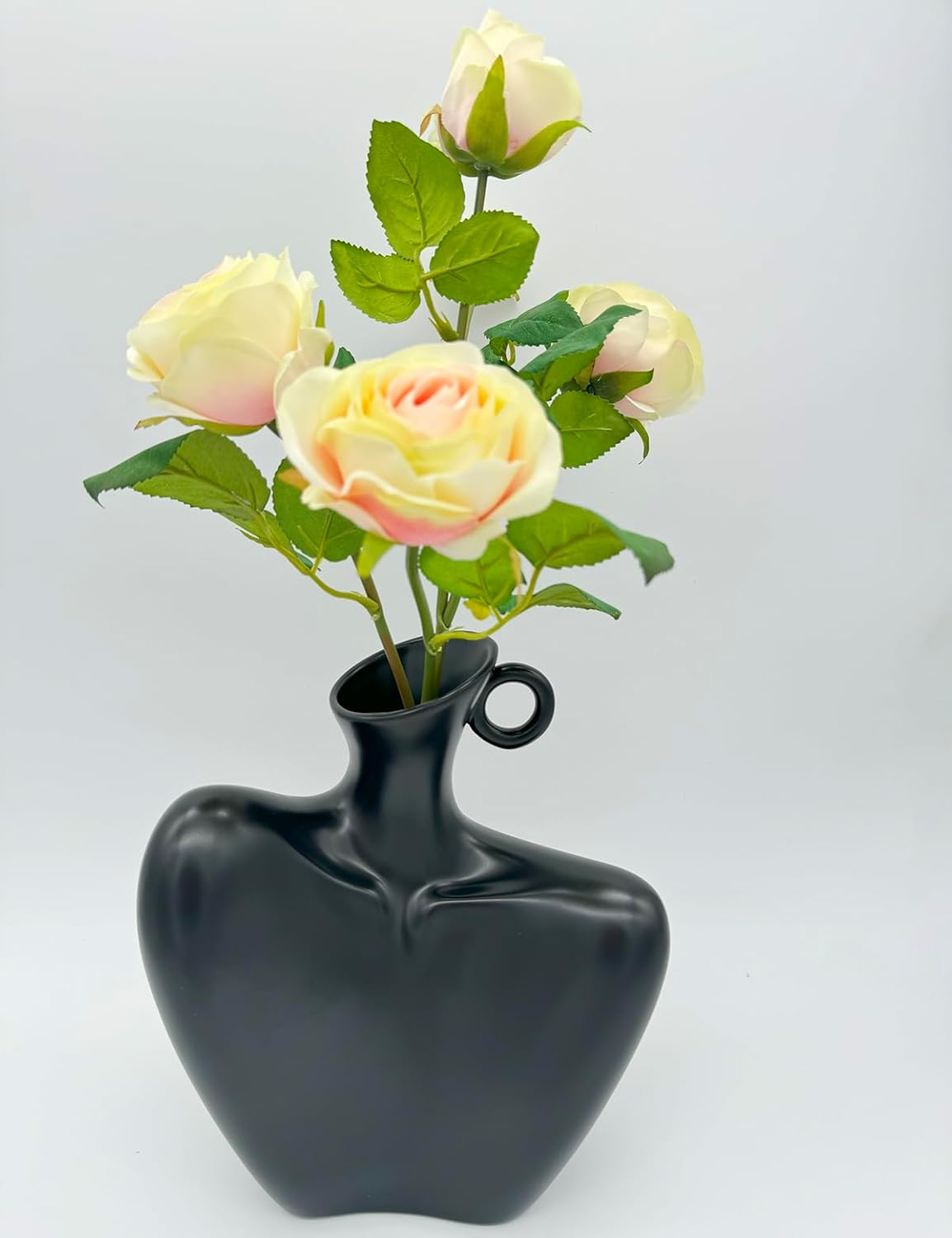 Virellisee Black Vase, 8.2" X7.2, Ceramic Body Art Vase, Suitable for Living Room, TV Stand, Office, Home Decor image number 4