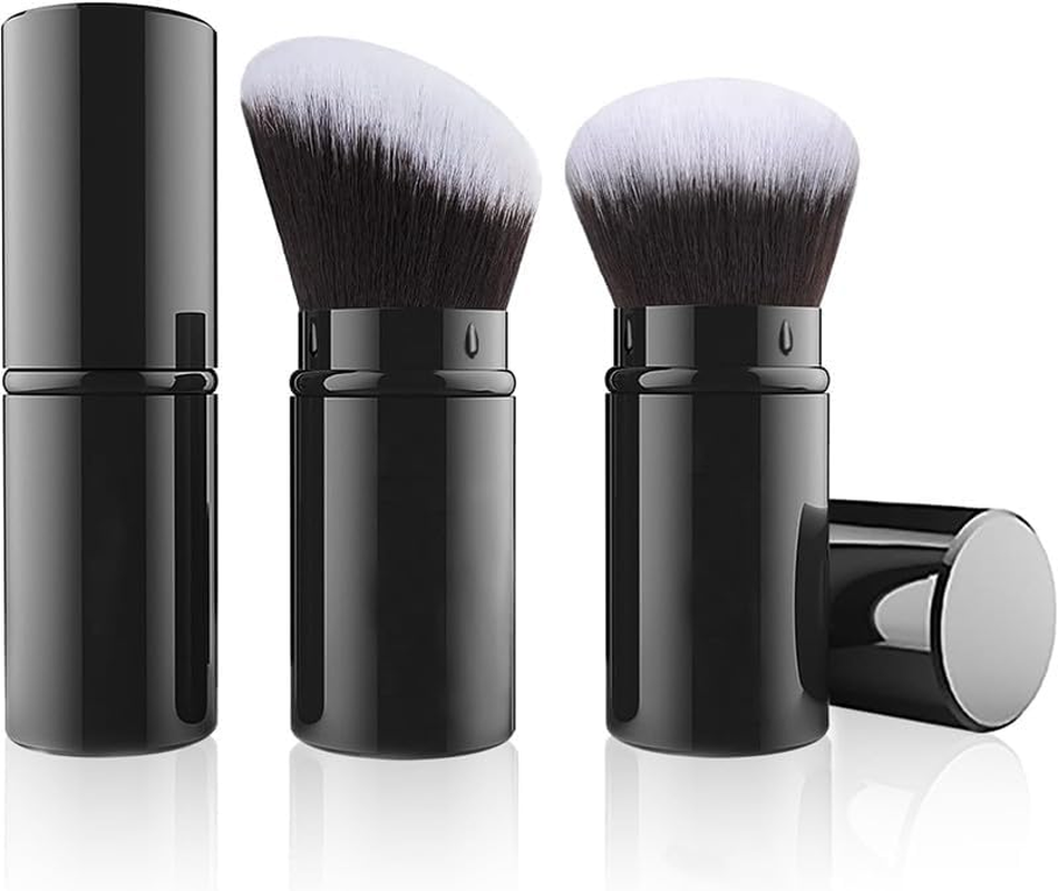 Black Retractable Make-Up Brush, 2Pcs Travel Face Blush Brushes with Cover, Telescopic Make-Up Brush Big Makeup Brushes, Retractable Kabuki Makeup Brushes with Flat and round Top image number 5