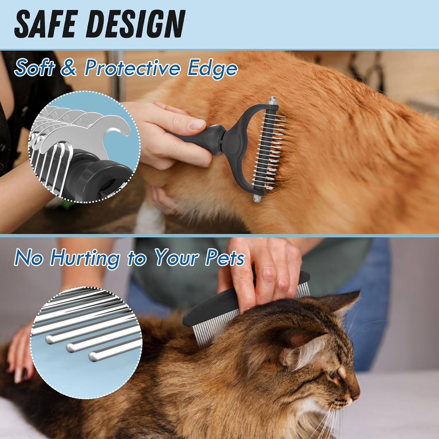Mumoo Bear Pet Grooming Combo - Black Deshedding Brush with Metal Comb for Detangling and Dematting Long, Matted Fur on Cats and Dogs image number 1