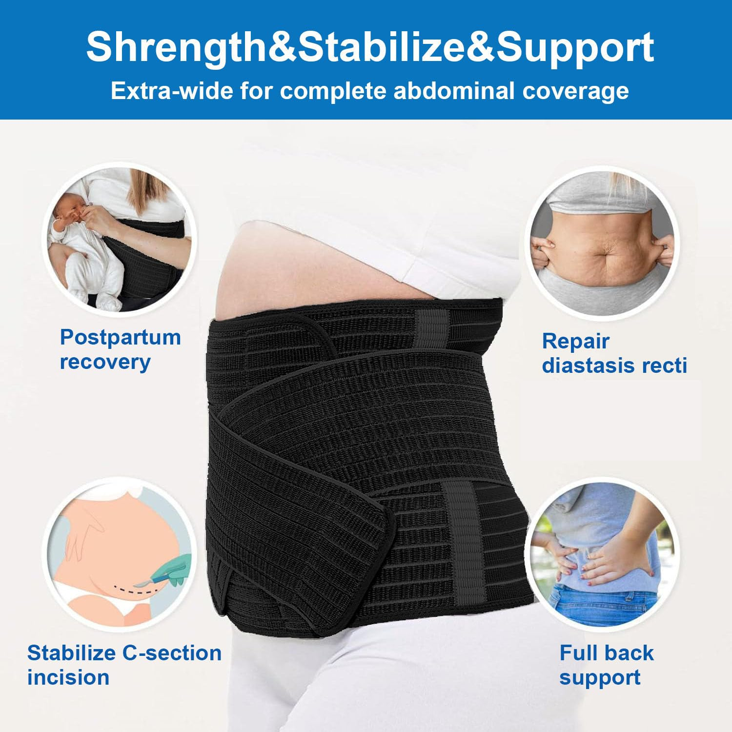 OWNKING Postpartum Belly Band, Adjustable Abdominal Binder with Upgraded Lumbar Support, Post Surgery Belly Wrap, Double Compression Natural Delivery & C Section Recovery Waist Pelvis Belt, L/XL image number 5