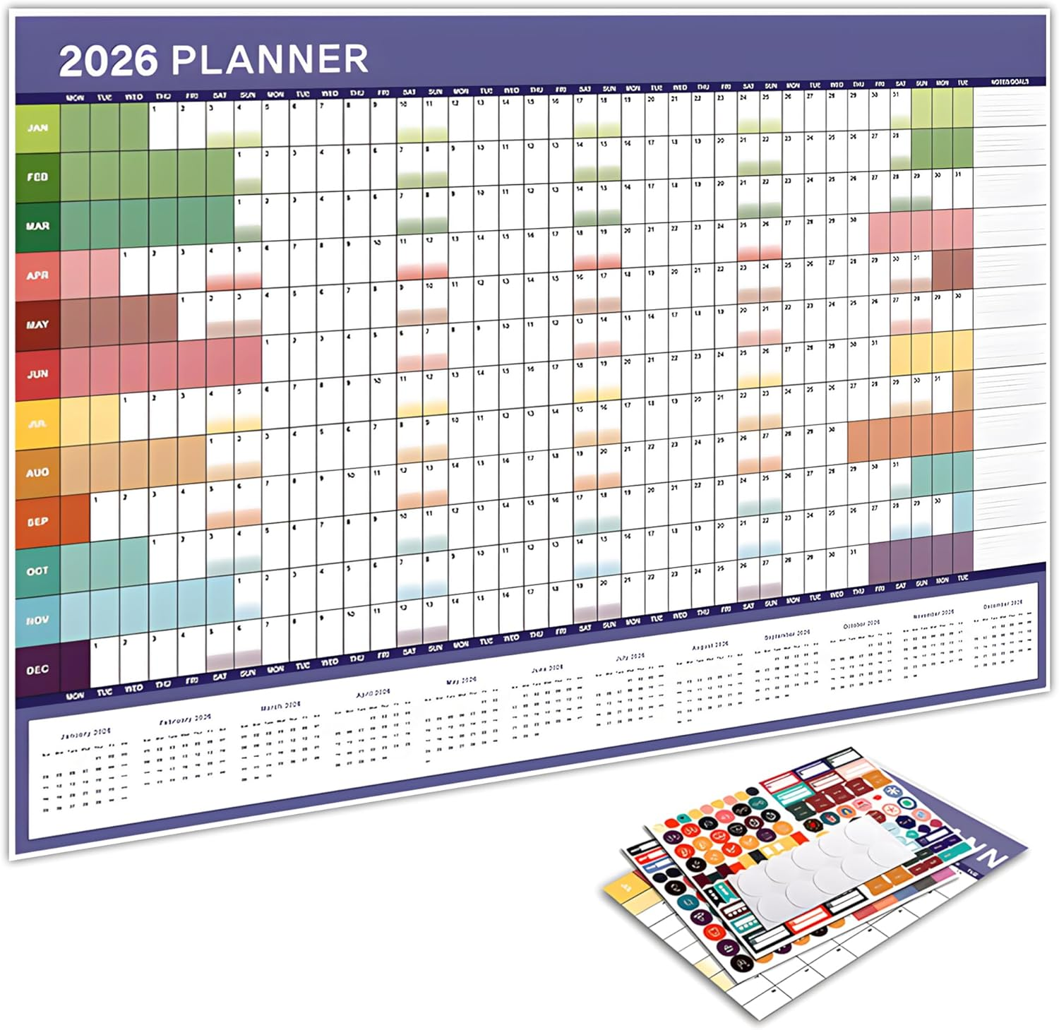 2026 Wall Planner, Large Wall Calendar&ndash; Foldable Poster Chart Calendar with 365 Daily Plan & Colorful Stickers, Full Year Annual Wall Calendar for Home Office School Planning, Organizing & Scheduling image number 1