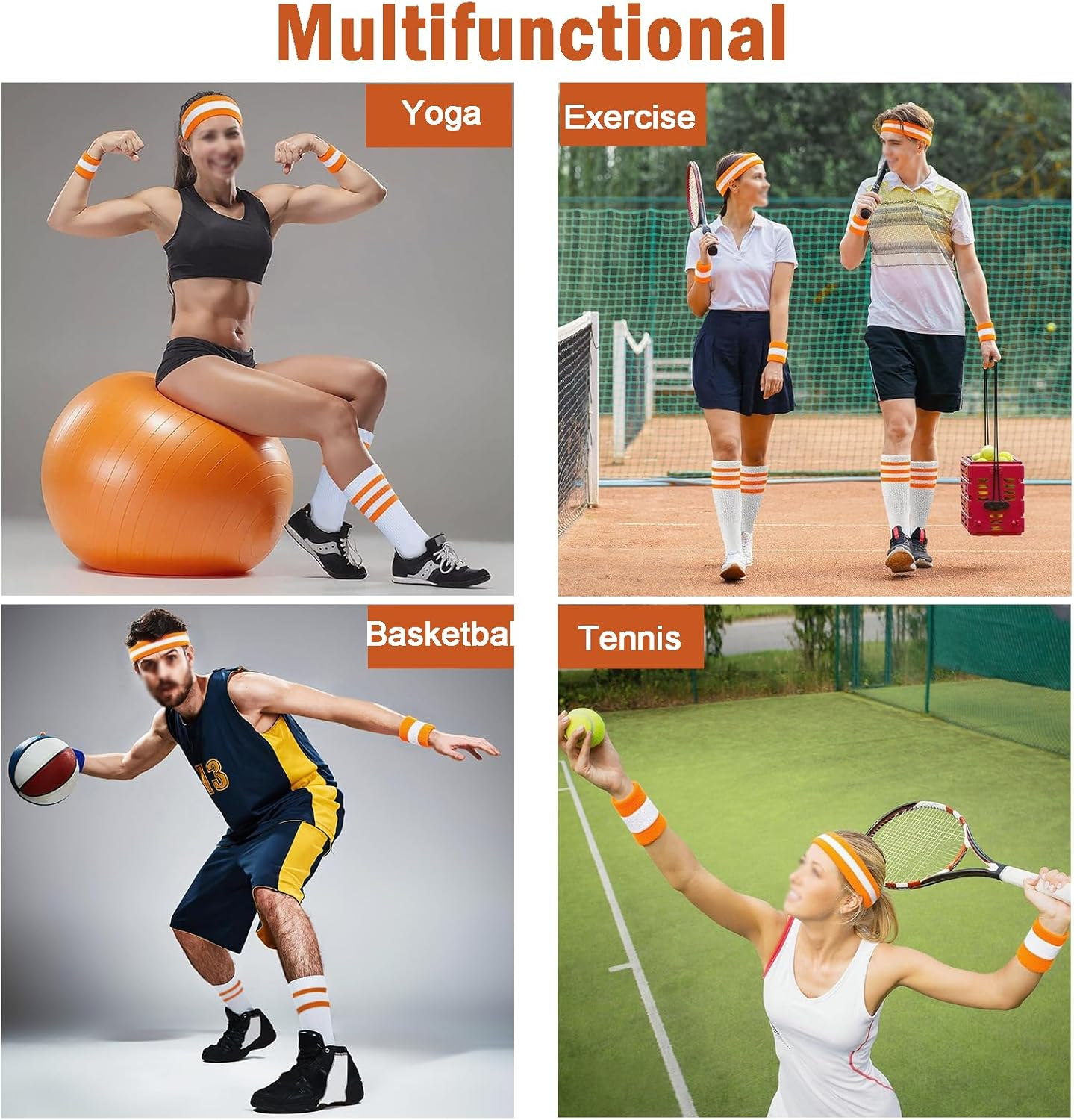 Sweatbands Set, Sports Headband and Sweat Band for Men & Women, Moisture Wicking Workout Set for Tennis, Basketball, Running, Gym image number 3