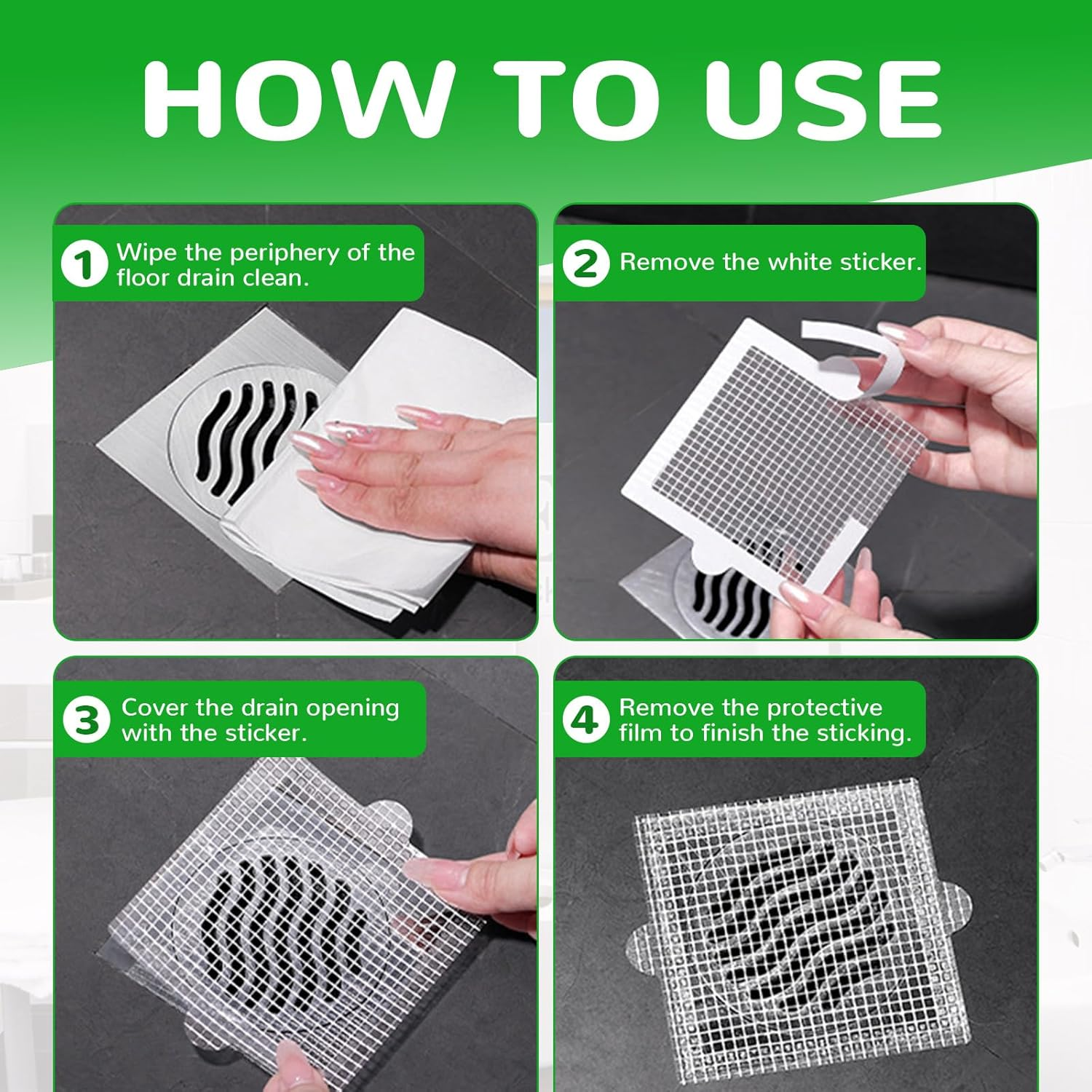 Bagentry 40 Pack Disposable Shower Drain Hair Catcher Square, 4.1 in Mesh Drain Covers Stickers, Flat Shower Hair Trap Stopper Collector Filter for Bathroom Laundry Bathtub Sink Kitchen White image number 2