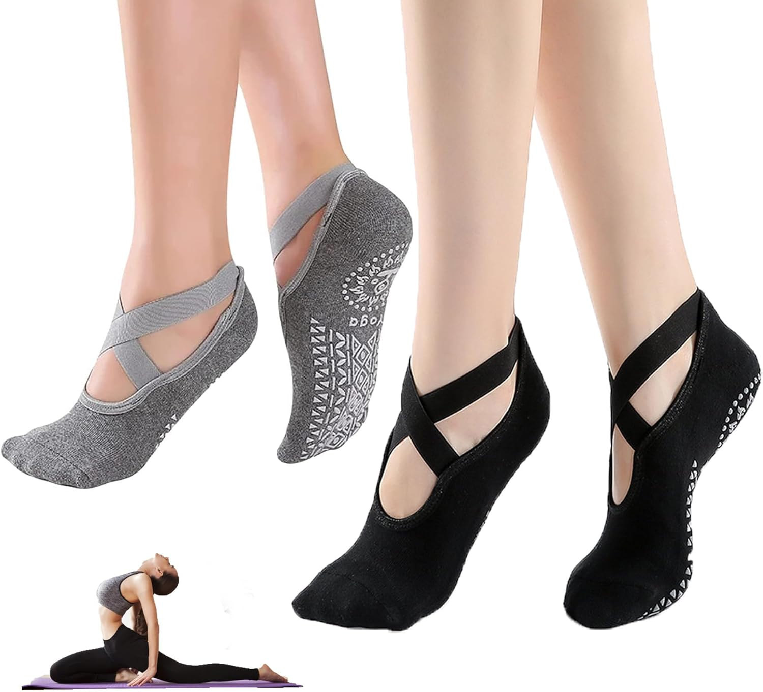 2/6 Pairs Cushion Pad Yoga Socks|Pilates Socks|Non Slip Grip Socks|Fitness Sport Sock Grippy Socks Reformer Pilates Socks for Women Pilates Ballet Barre Socks Barefoot Workout Socks by H HOME-MART