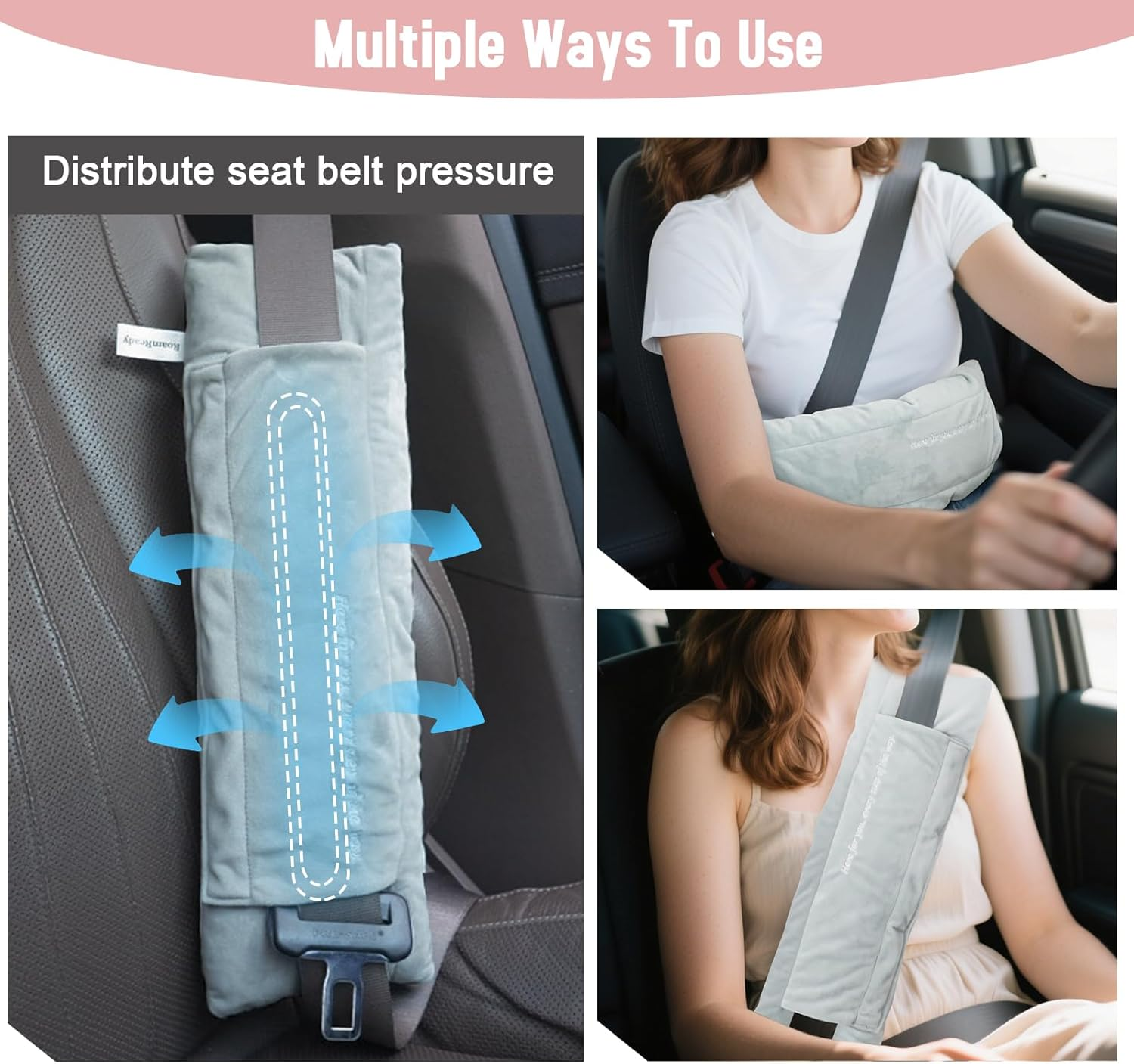 Roamready Seat Belt Pillow Post Surgery, Mastectomy Pillow for Hysterectomy Recovery Must Haves, Minky Protector for Breast Cancer, Heart Surgery Recovery Gifts, Light Gray image number 2