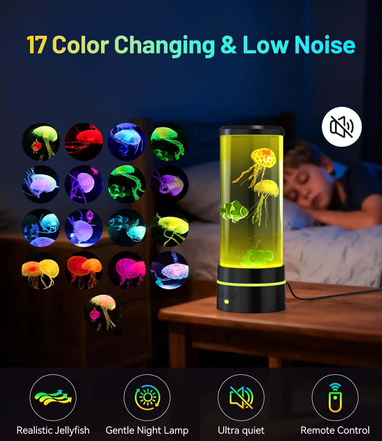 Fantasy Jellyfish Lights with Remote Control, LED Ocean Lamp with Simulated Jellyfish, 16 Colors Adjustable Aquarium Night Light for Home Office Decor Relax Night Lamp Valentine'S Day Gift(Black) - Black image number 6