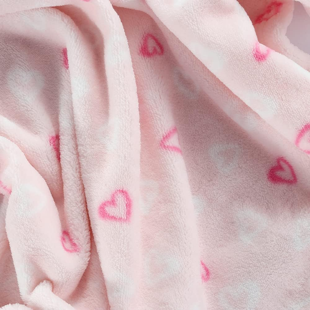 CREVENT 76X102Cm Lightweight Cozy Plush Fluffy Warm Fleece Baby Blanket for Girl Infant Toddler Crib Cot Stroller, (Pink Heart) image number 3