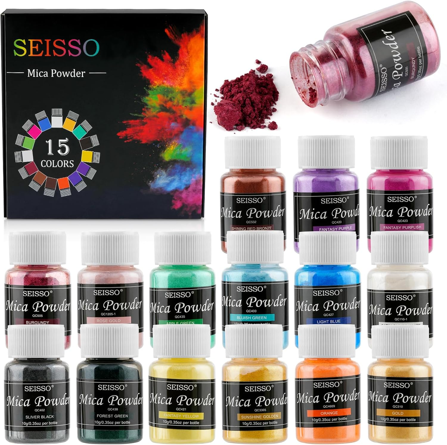 15 Colors Pigment Mica Powder Colorant Color Pigment Powder Soap Making Tool Nail Powder Resin Dye Candle Making Eye Shadow Blush Resin Jewelry Craft Project